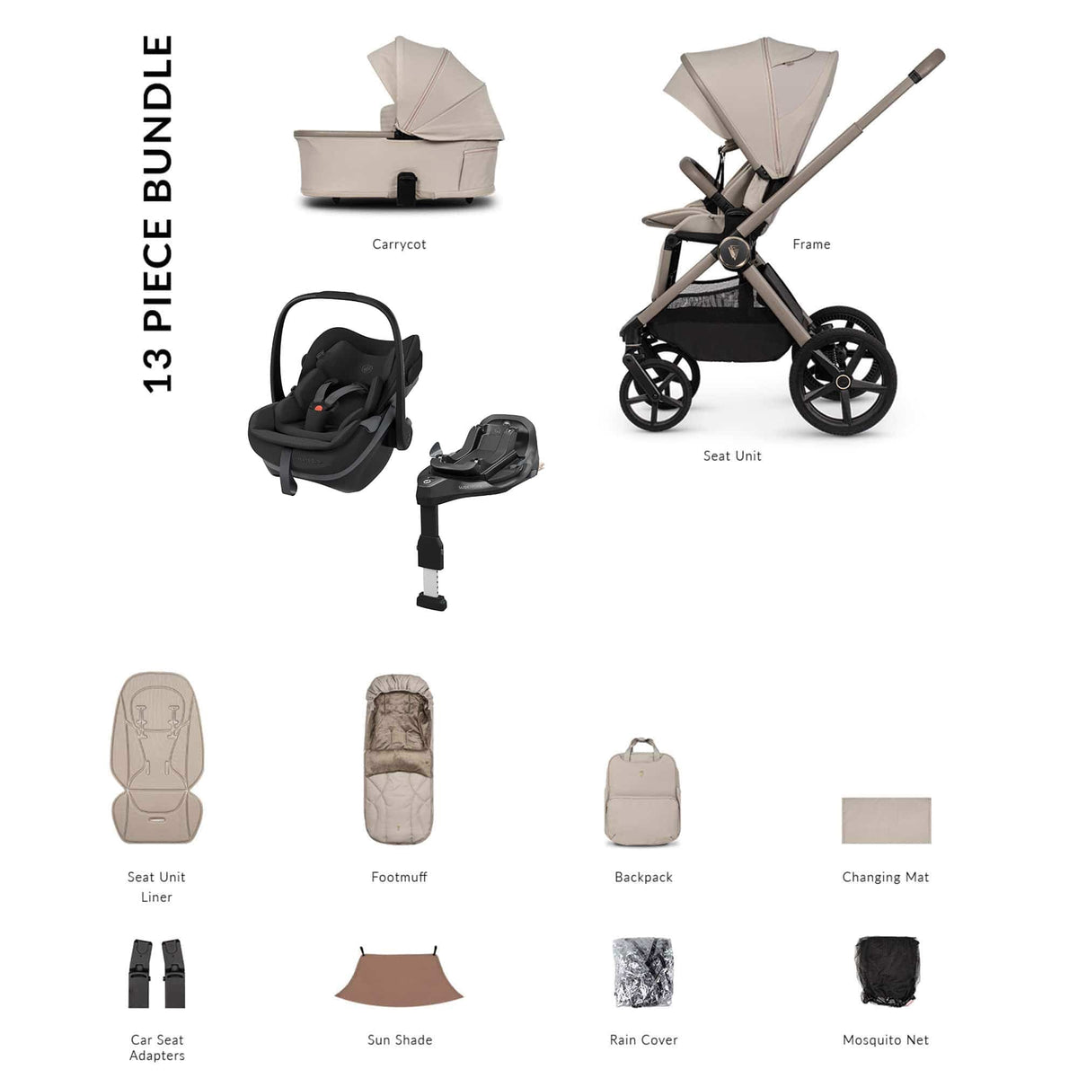 Venicci baby prams Venicci Tinum Upline 3 Maxi-Cosi Luxury Bundle - Pebble 22771-PEB-2