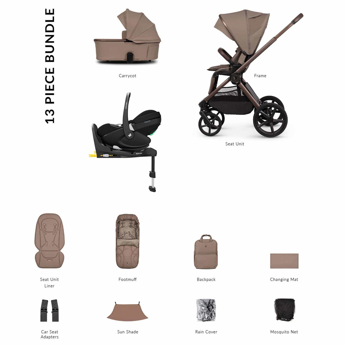 Venicci baby prams Venicci Tinum Upline 3 Maxi-Cosi Luxury Bundle - Sand 22771-SAN-1