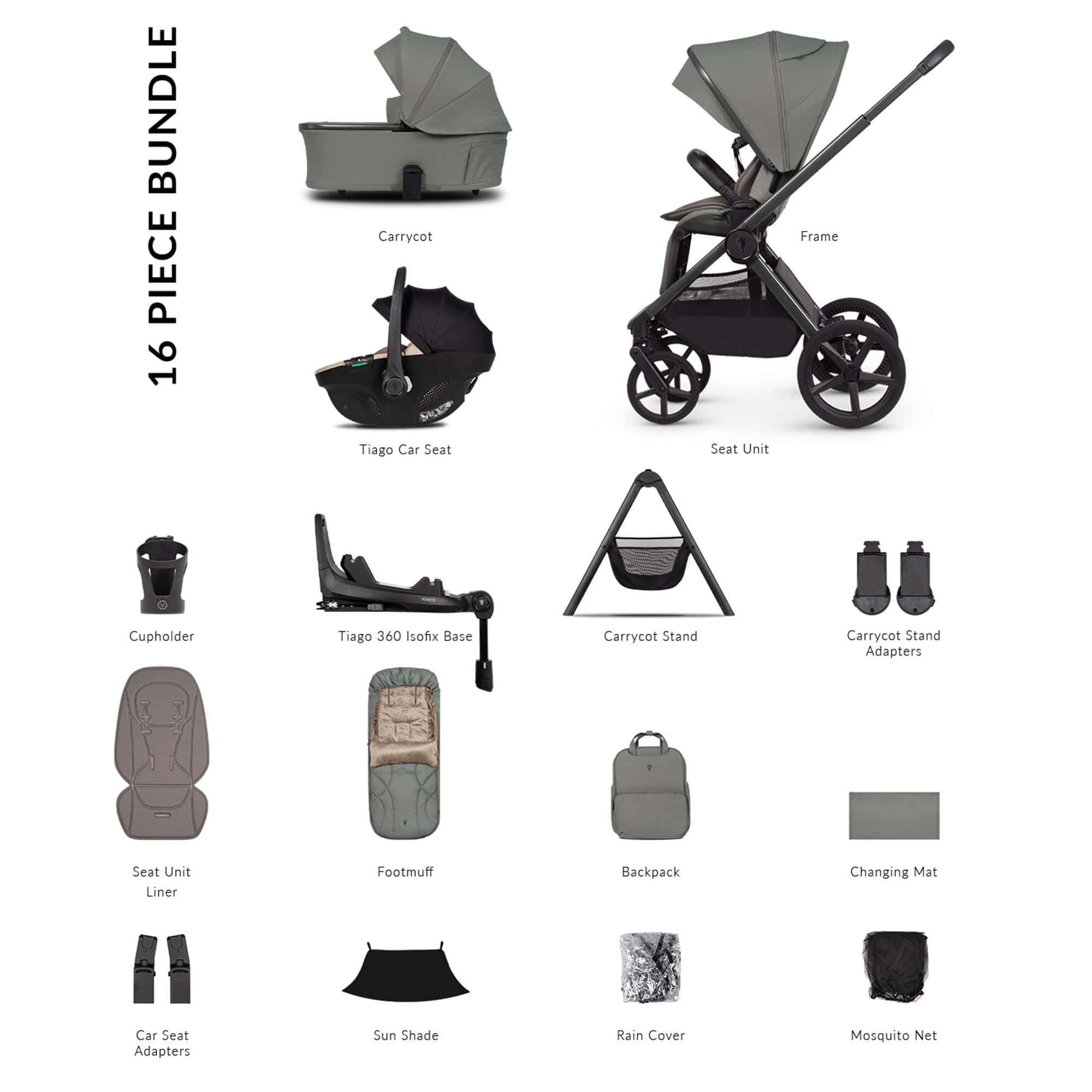 Venicci baby prams Venicci Tinum Upline 3 Ultimate Bundle - Aloe 2001220513