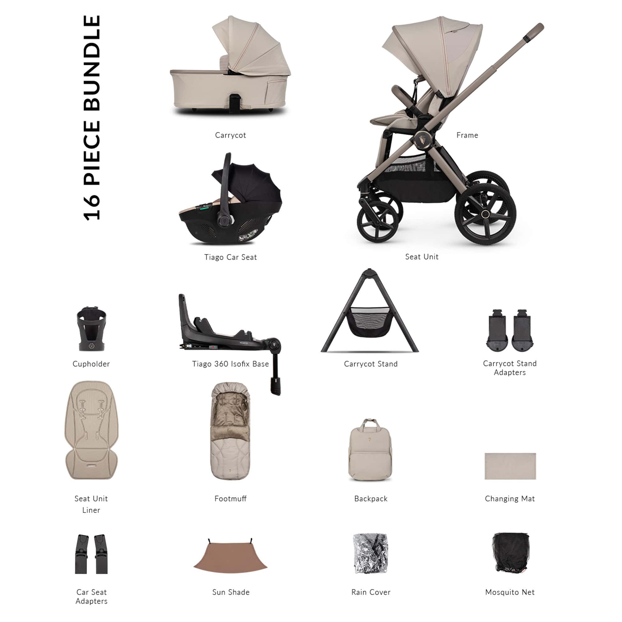 Venicci baby prams Venicci Tinum Upline 3 Ultimate Bundle - Pebble 2001220511