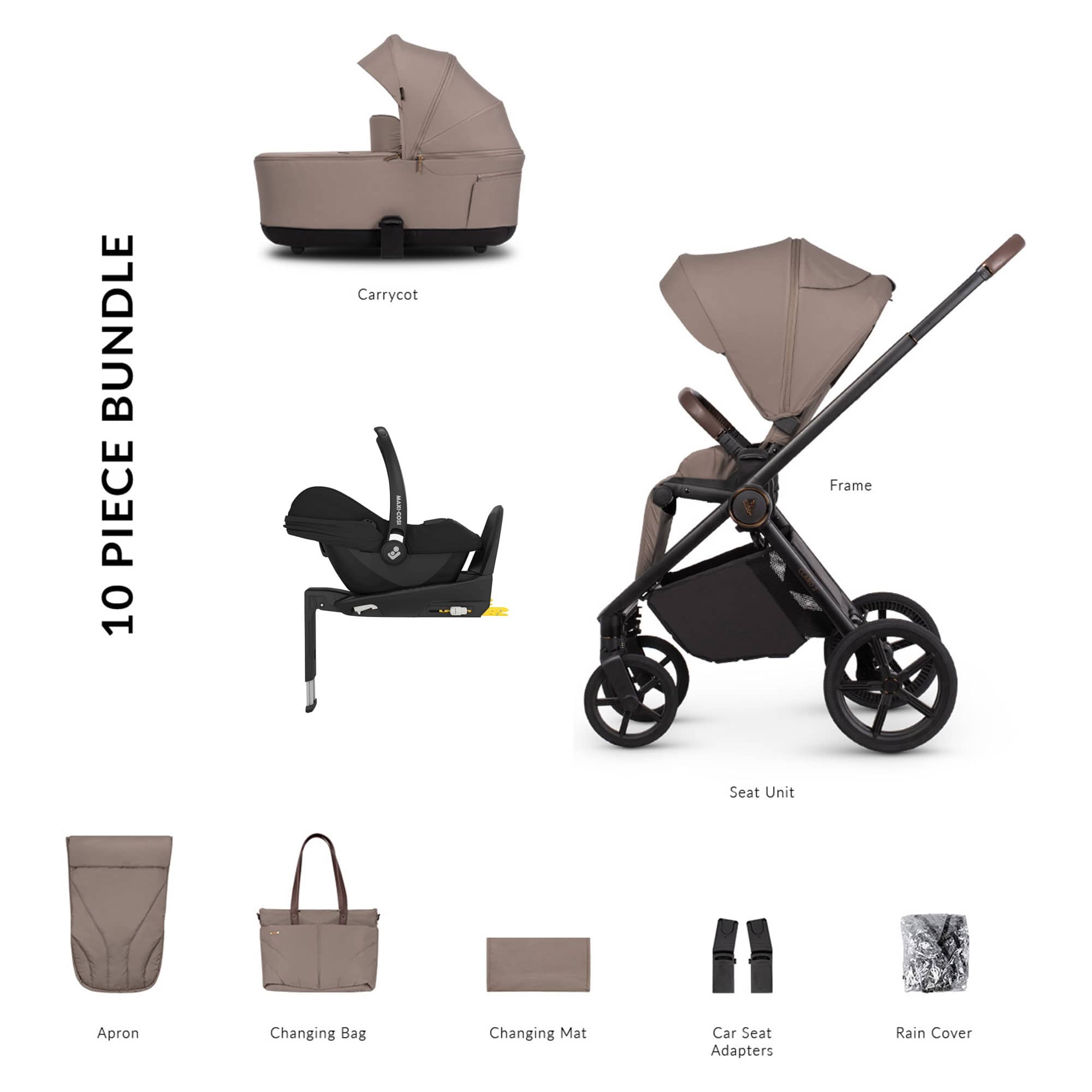 Venicci travel systems Venicci Claro 2 Maxi-Cosi Luxury Bundle - Almond 22788-ALM