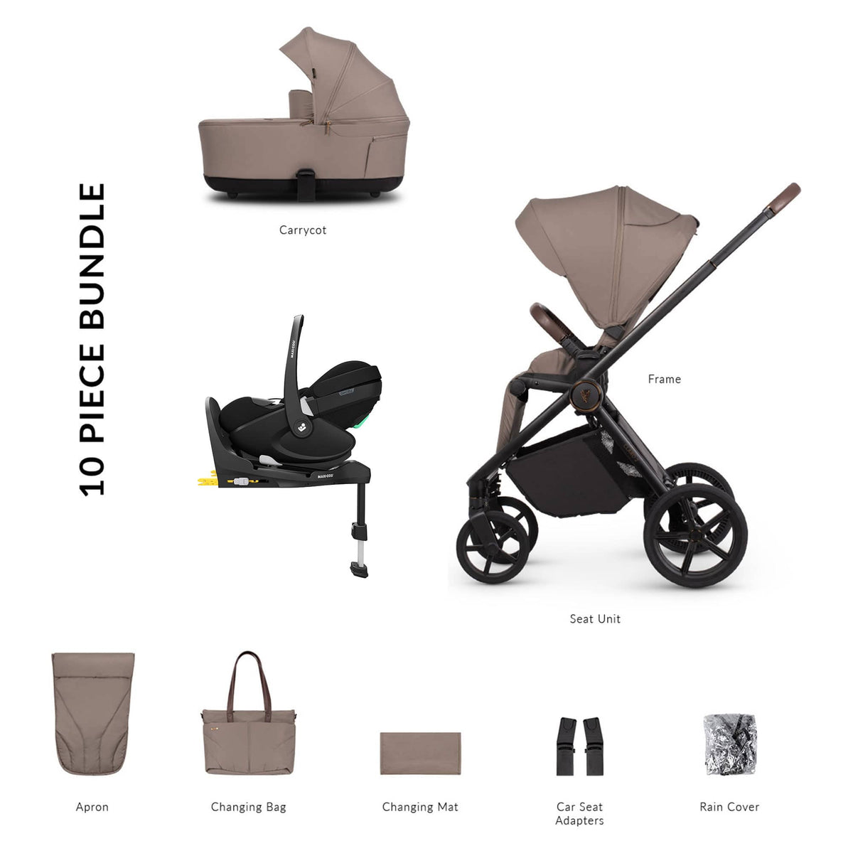 Venicci travel systems Venicci Claro 2 Maxi-Cosi Luxury Bundle - Almond 22788-ALM-2