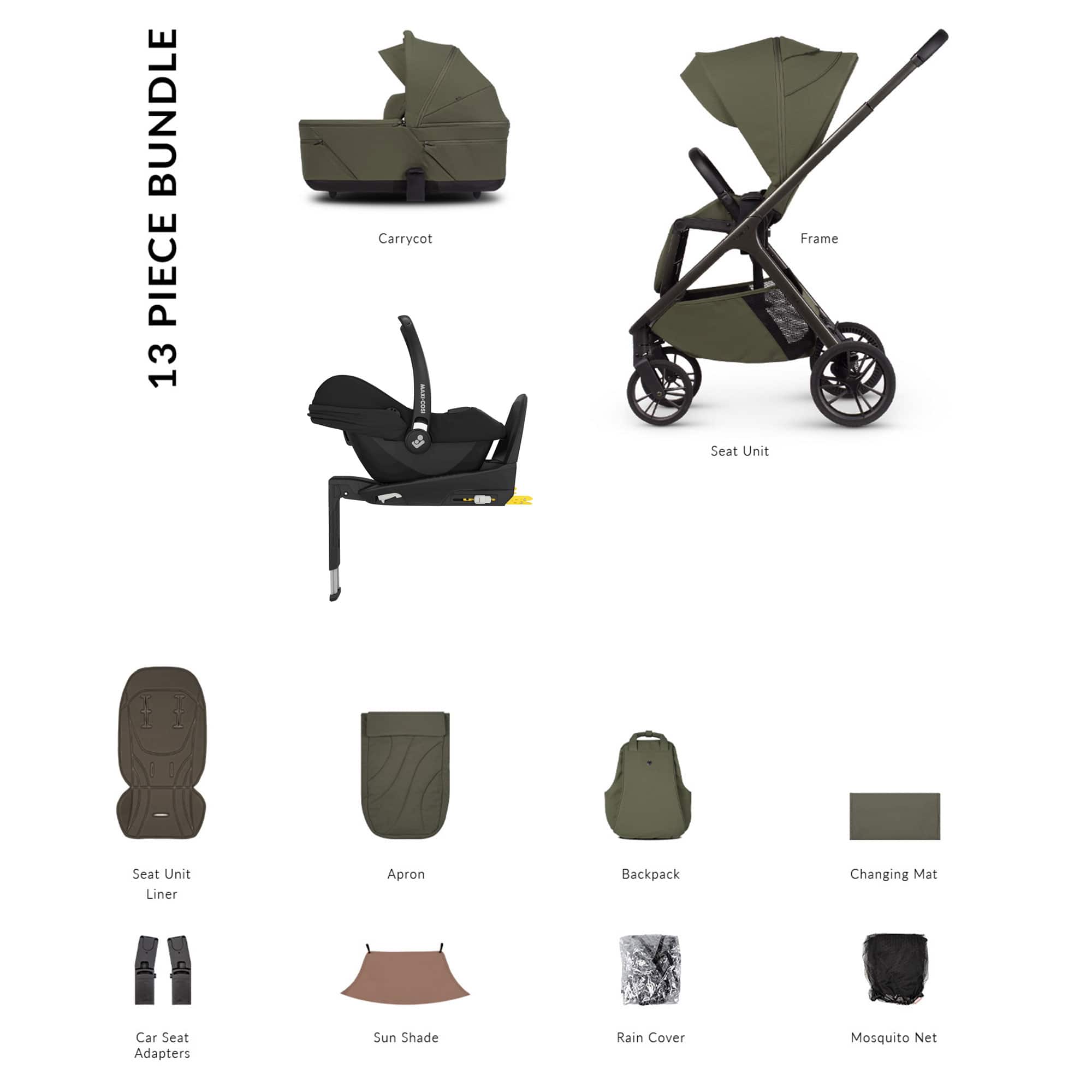 Venicci Travel Systems Venicci Tila Maxi-Cosi Luxury Bundle - Olive 22779-OLV