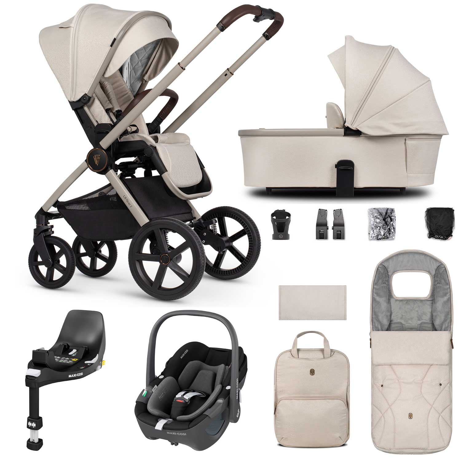 Venicci travel systems Venicci Tinum Upline 2 3in1 Maxi-Cosi Travel System - Stone Beige 19086-UPL-PEB-STO