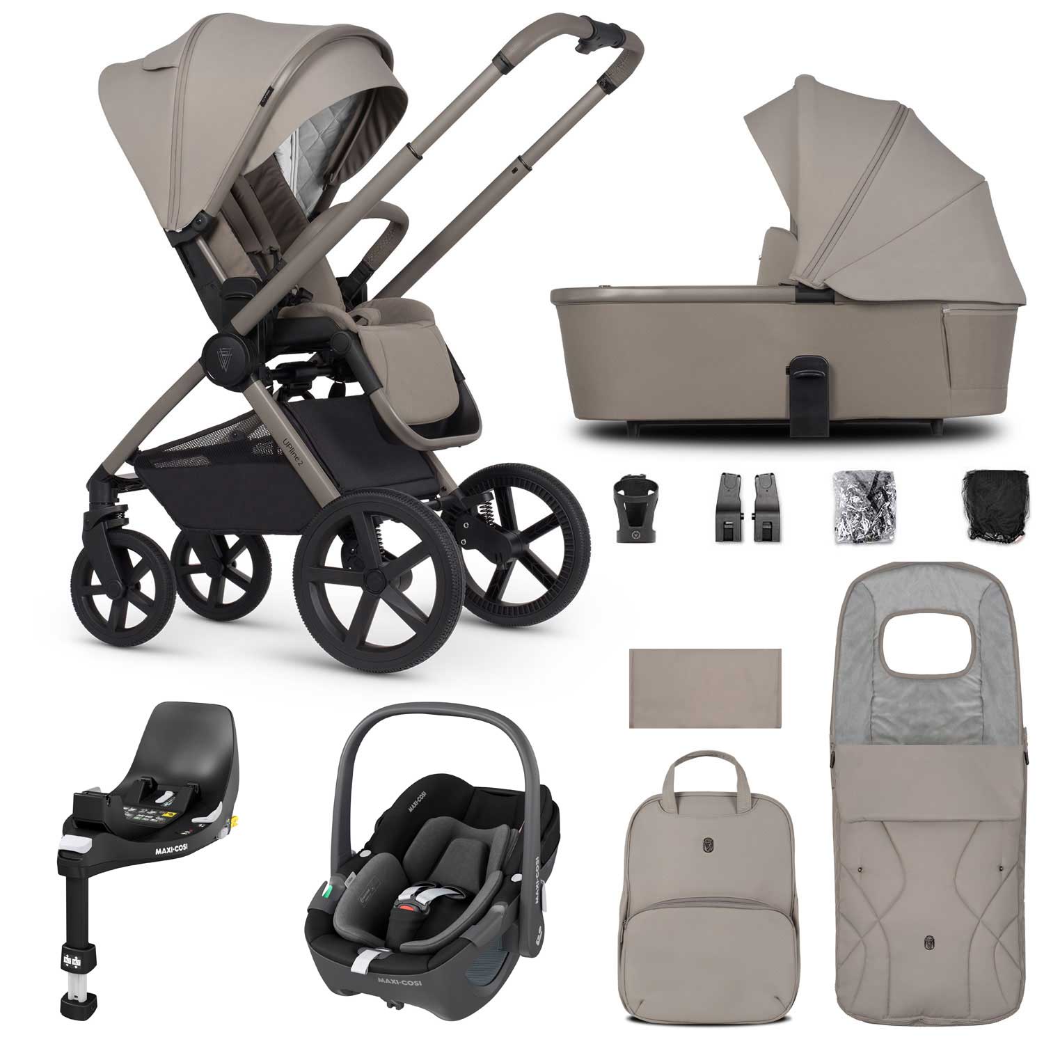 Venicci travel systems Venicci Tinum Upline 2 3in1 Maxi-Cosi Travel System - Taupe 19084-UPL-PEB-TAU