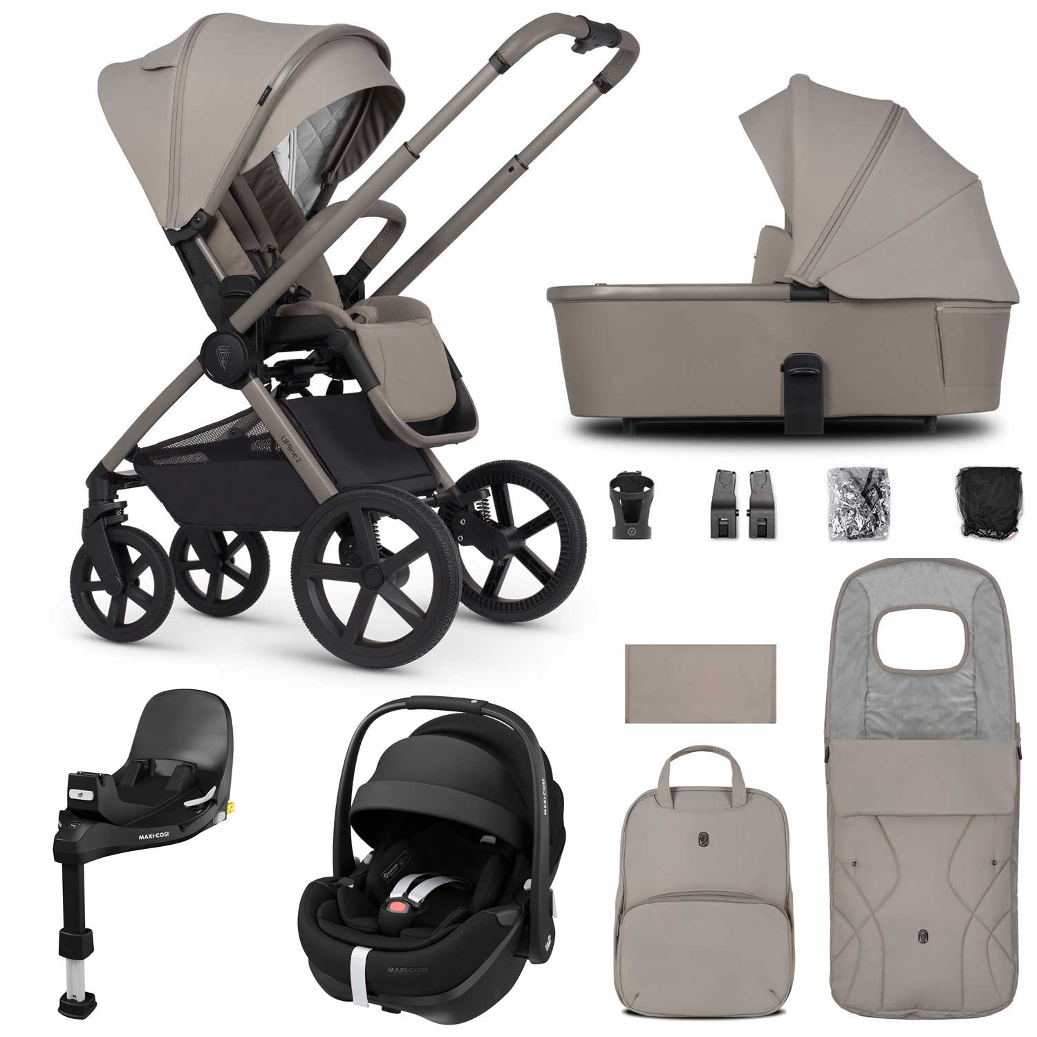 Venicci travel systems Venicci Tinum Upline 2 3in1 Maxi-Cosi Travel System - Taupe 19089-UPL-PV2-TAU