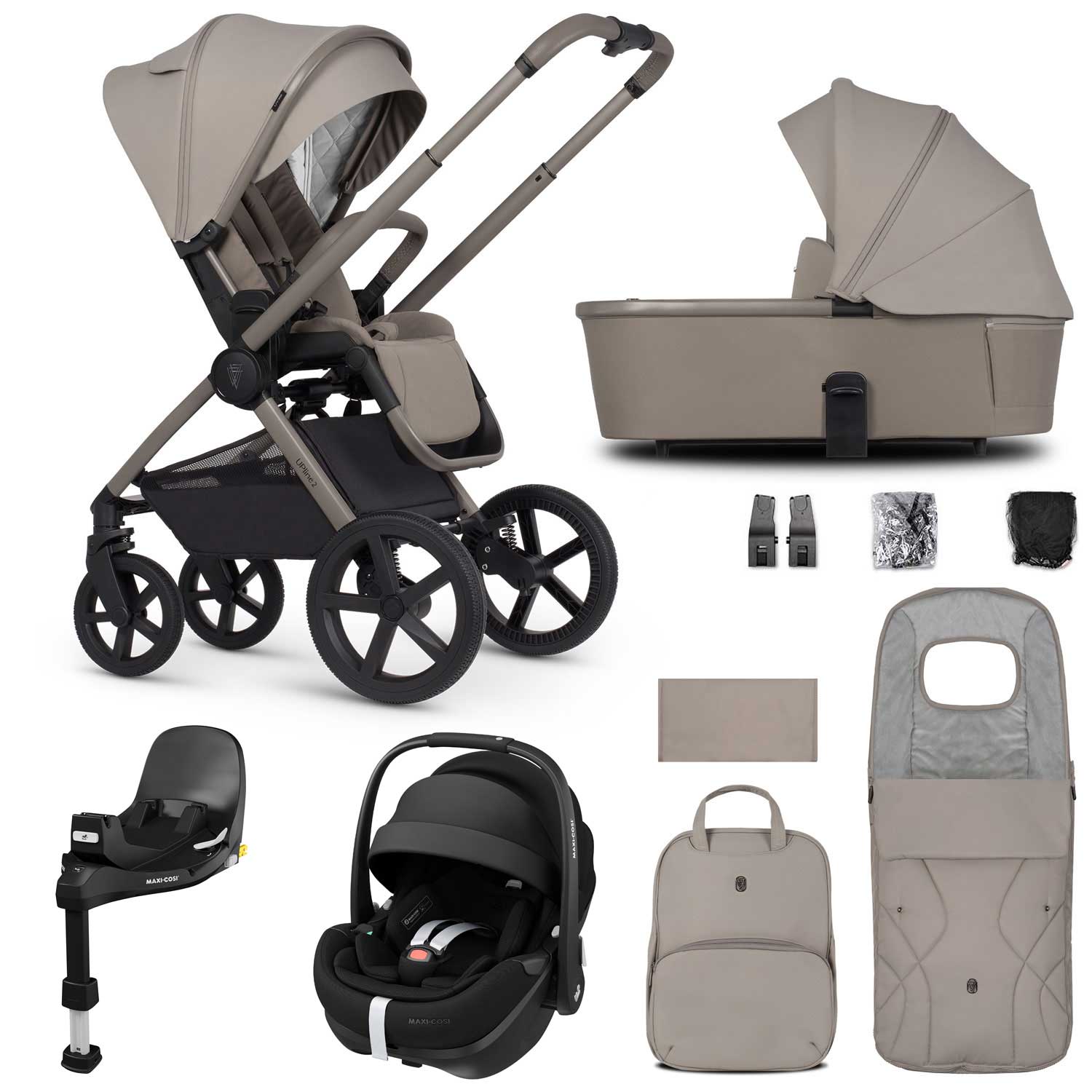 Venicci travel systems Venicci Tinum Upline 2 3in1 Maxi-Cosi Travel System - Taupe 19089-UPL-PV2-TAU