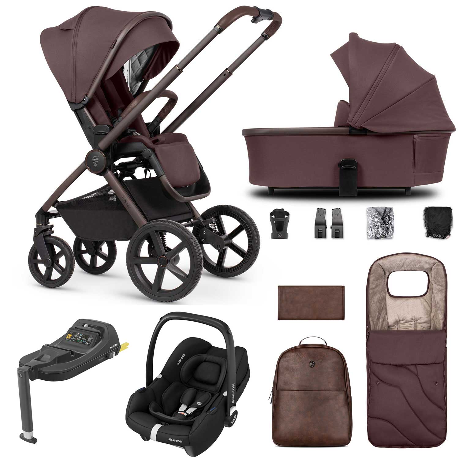 Venicci travel systems Venicci Tinum Upline 2 SE 3in1 Maxi-Cosi Travel System - Burgundy 19115-UPL-CAB-BUR