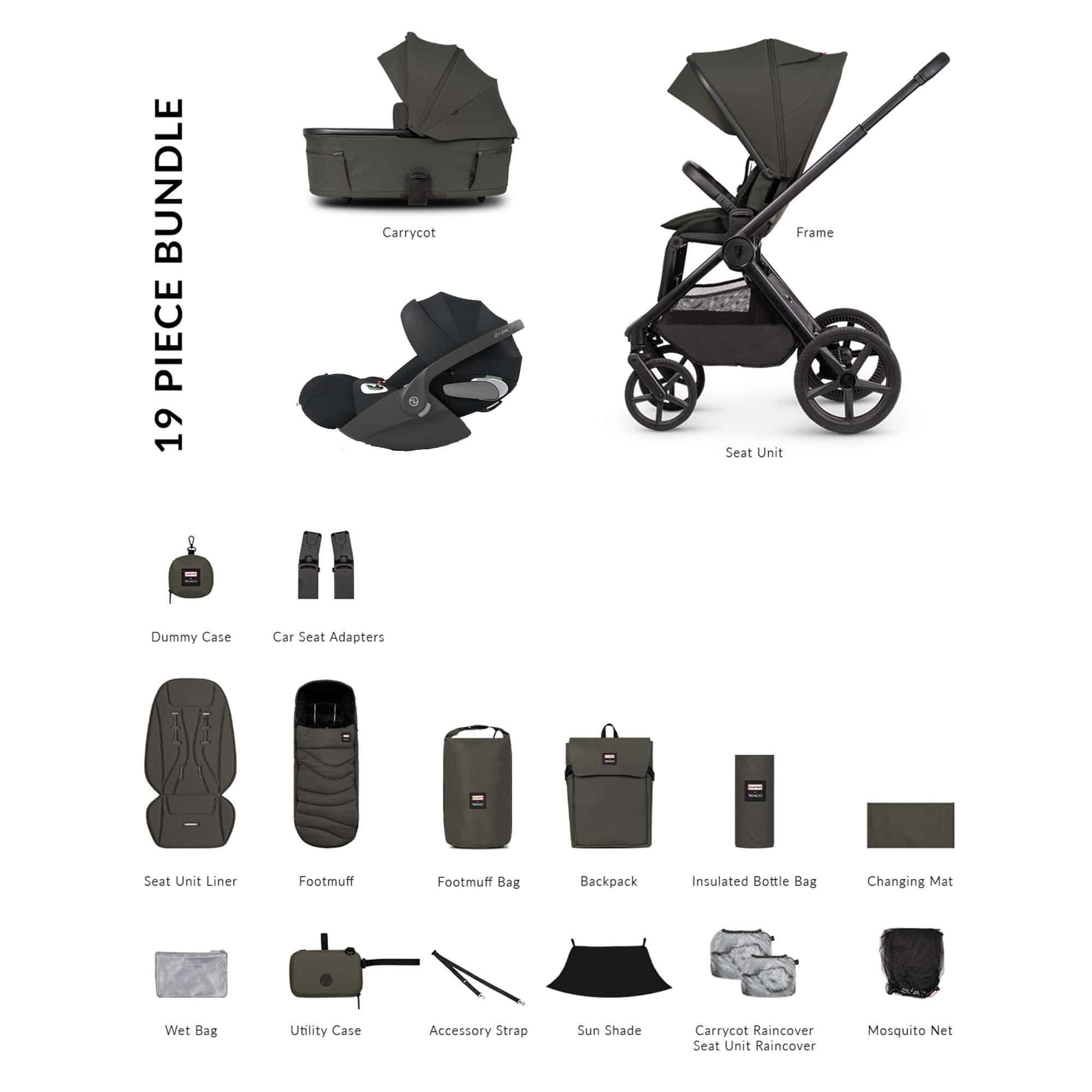 Venicci travel systems Venicci Tinum Upline 3 Hunter Comfort Cybex Travel System - Dark Olive UPL-HUNT-COM-OLI-1