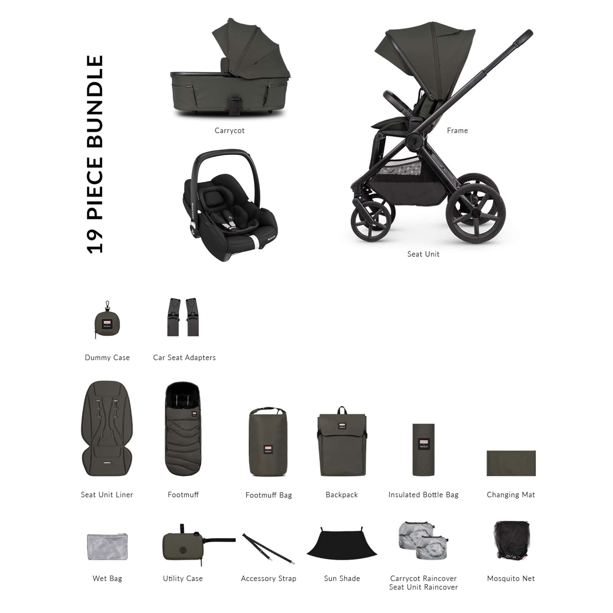 Venicci travel systems Venicci Tinum Upline 3 Hunter Comfort Maxi-Cosi Travel System - Dark Olive UPL-HUNT-COM-OLI-2