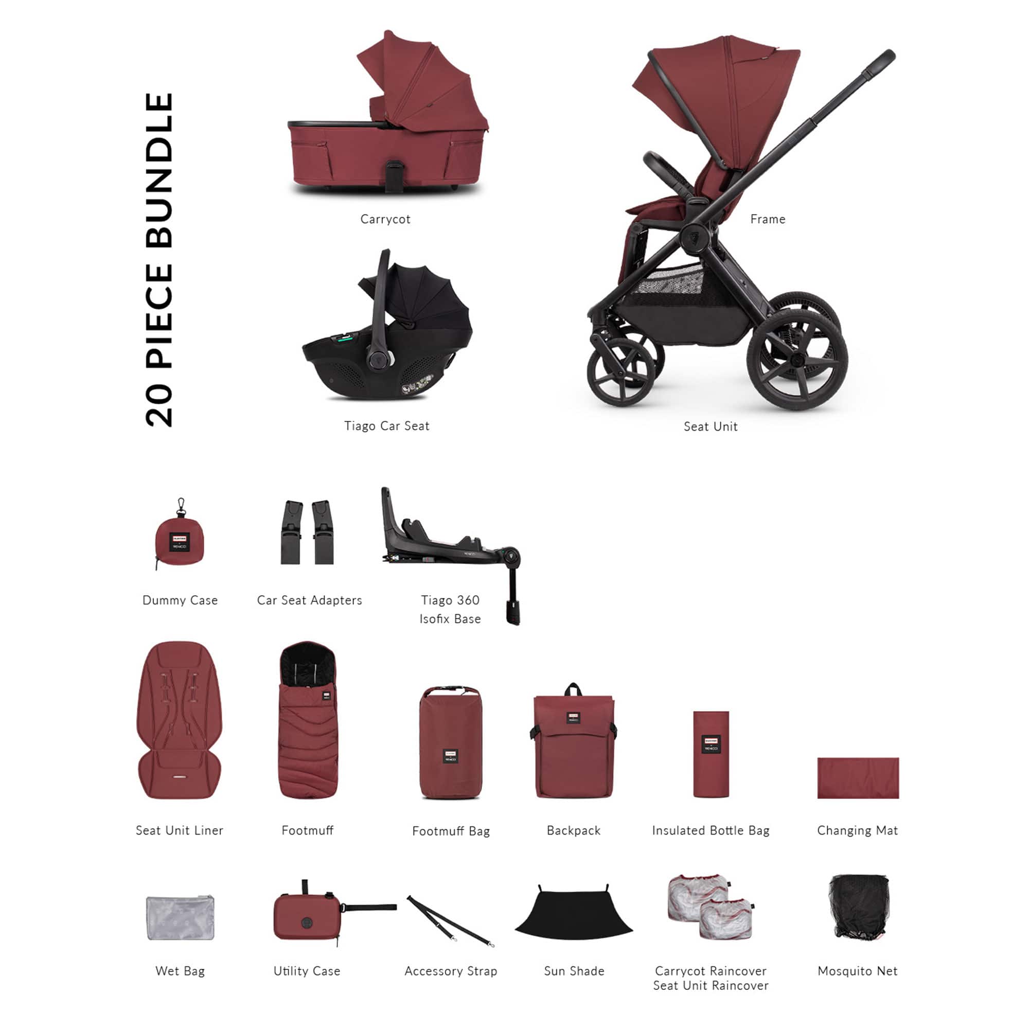 Venicci travel systems Venicci Tinum Upline 3 Hunter Luxury Bundle - Red 2001510418