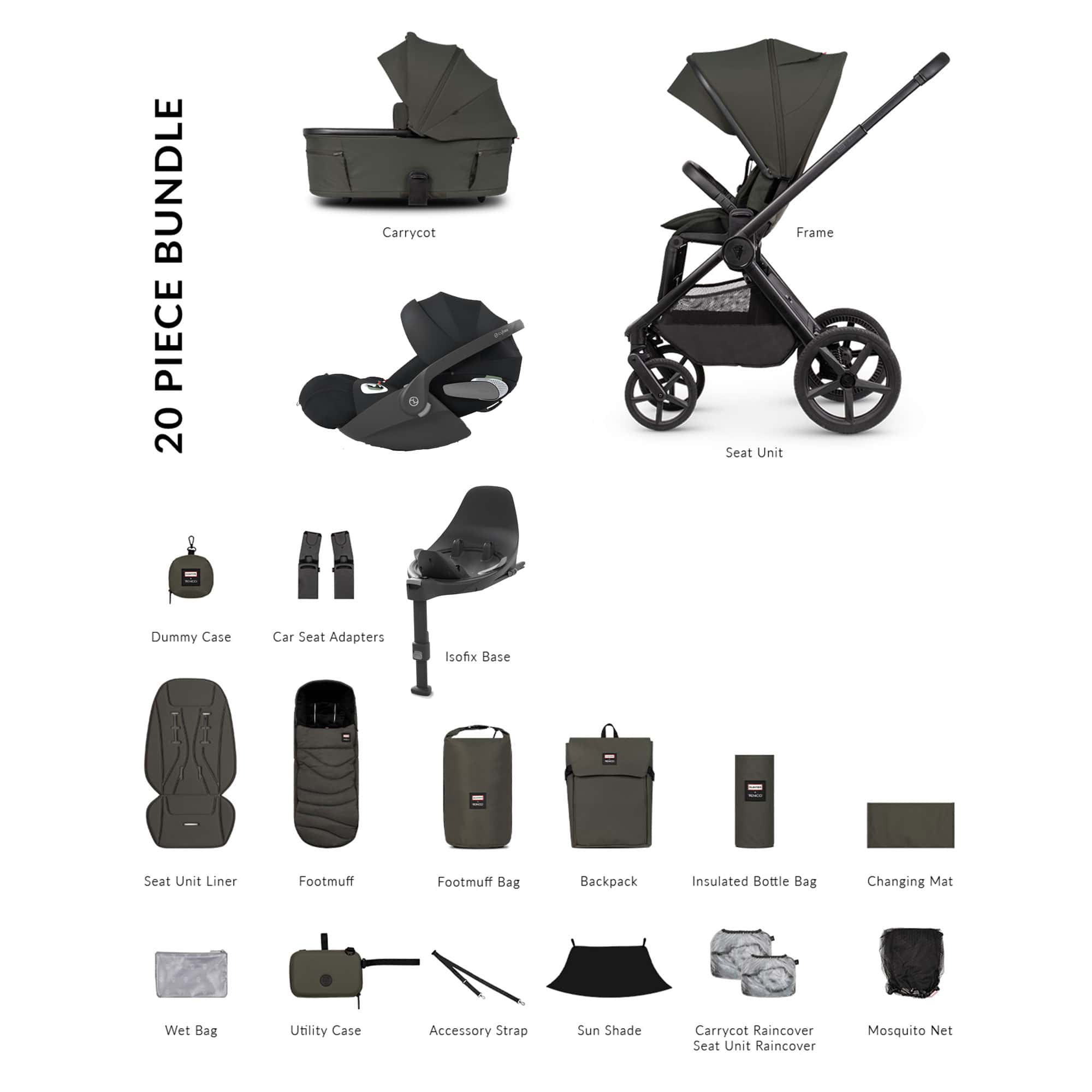 Venicci travel systems Venicci Tinum Upline 3 Hunter Luxury Cybex Travel System - Dark Olive UPL-HUNT-LUX-OLI-1