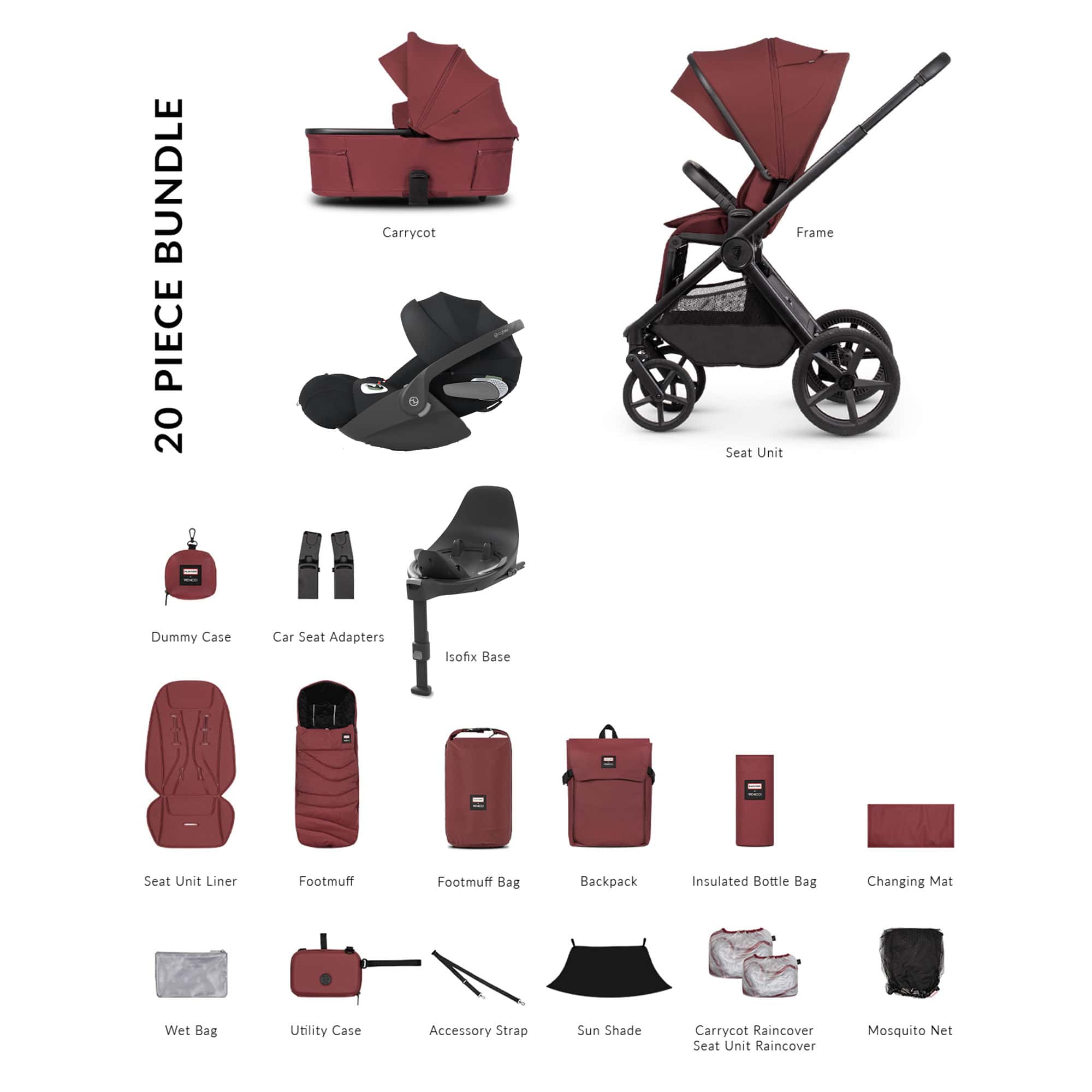 Venicci travel systems Venicci Tinum Upline 3 Hunter Luxury Cybex Travel System - Red UPL-HUNT-LUX-RED-1