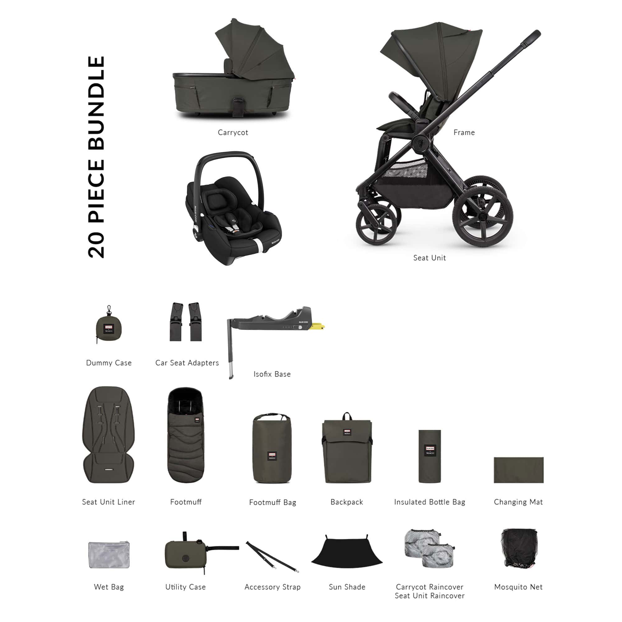 Venicci travel systems Venicci Tinum Upline 3 Hunter Luxury Maxi-Cosi Travel System - Dark Olive UPL-HUNT-LUX-OLI-2