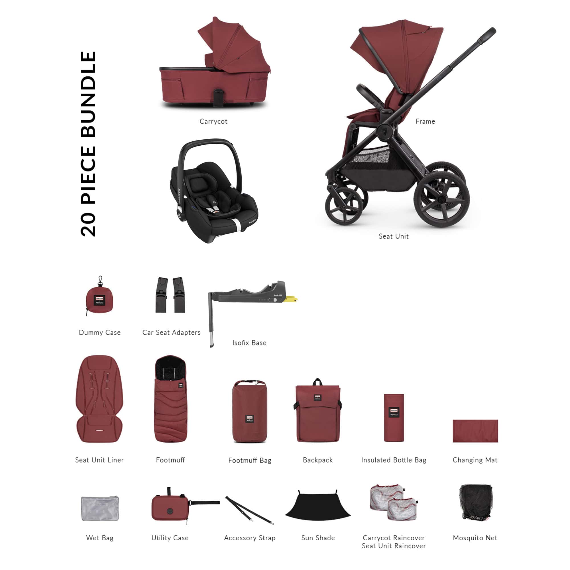 Venicci travel systems Venicci Tinum Upline 3 Hunter Luxury Maxi-Cosi Travel System - Red UPL-HUNT-LUX-RED-2