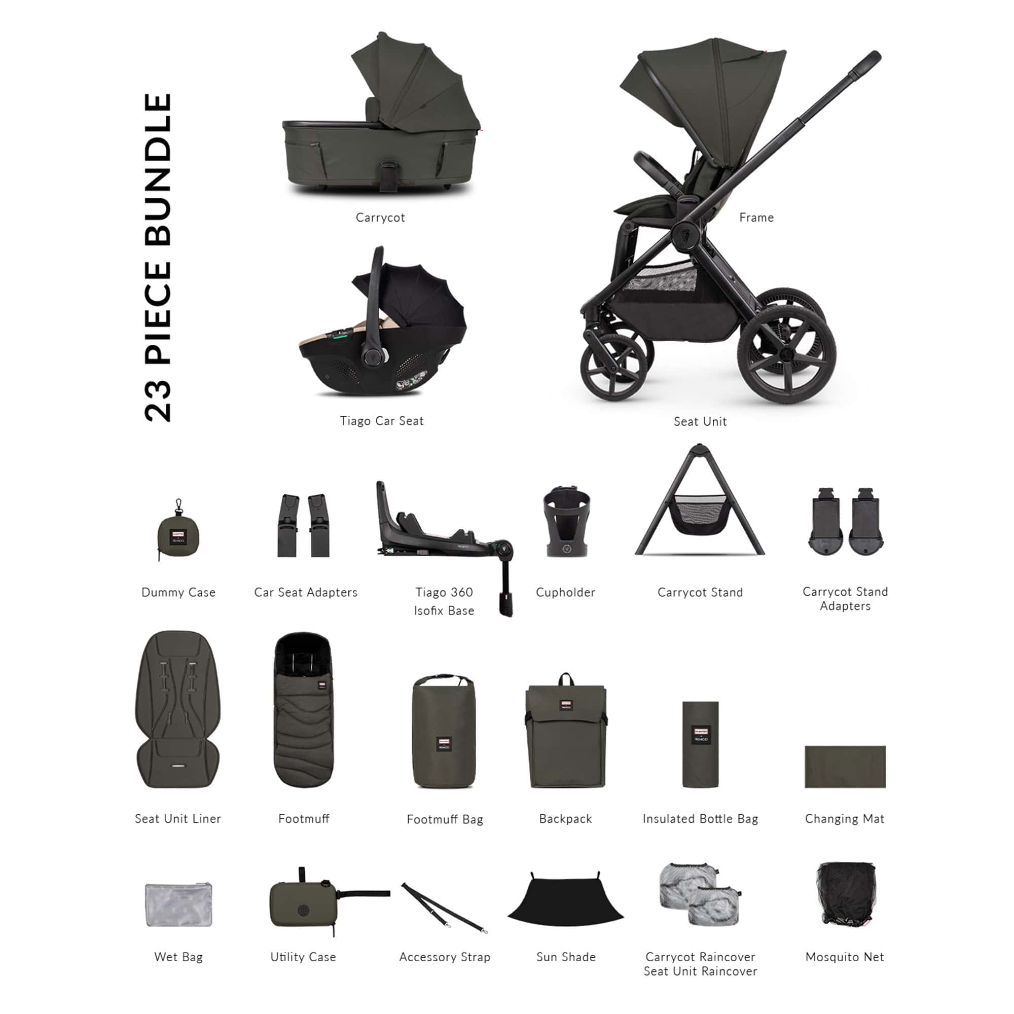 Venicci travel systems Venicci Tinum Upline 3 Hunter Ultimate Bundle - Dark Olive 2001520513