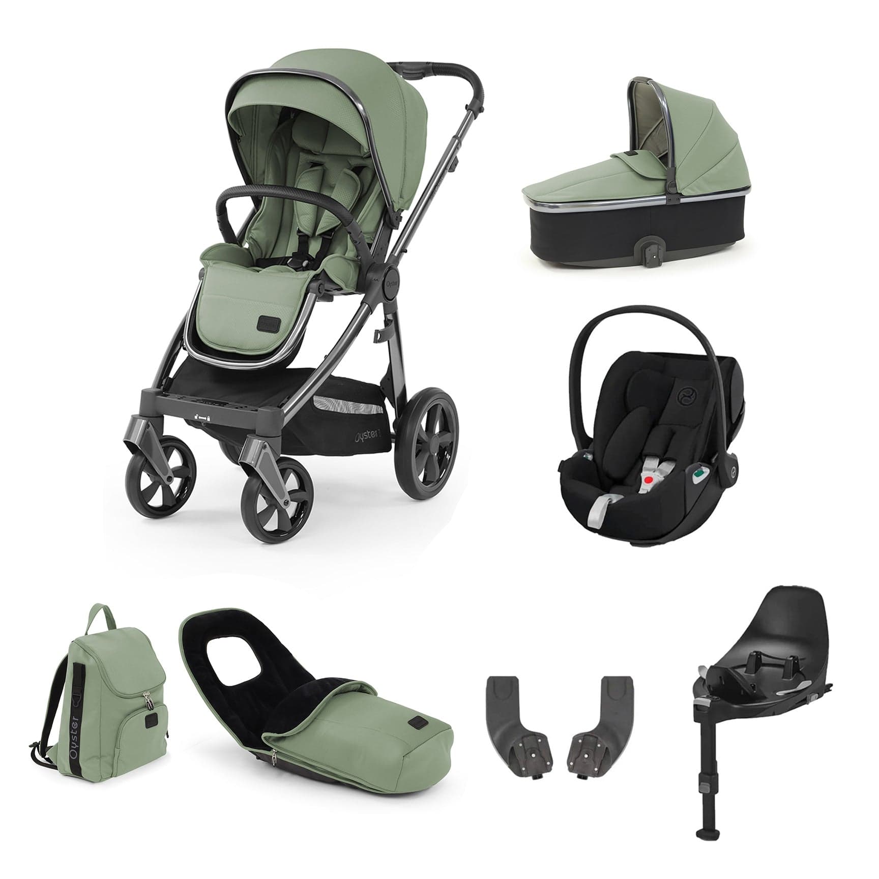 BabyStyle travel systems Babystyle Oyster 3 Luxury 7 Piece with Car Seat Bundle in Spearmint