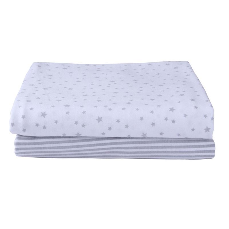 Clair De Lune Pack Of 2 Fitted Moses Sheets Printed Grey