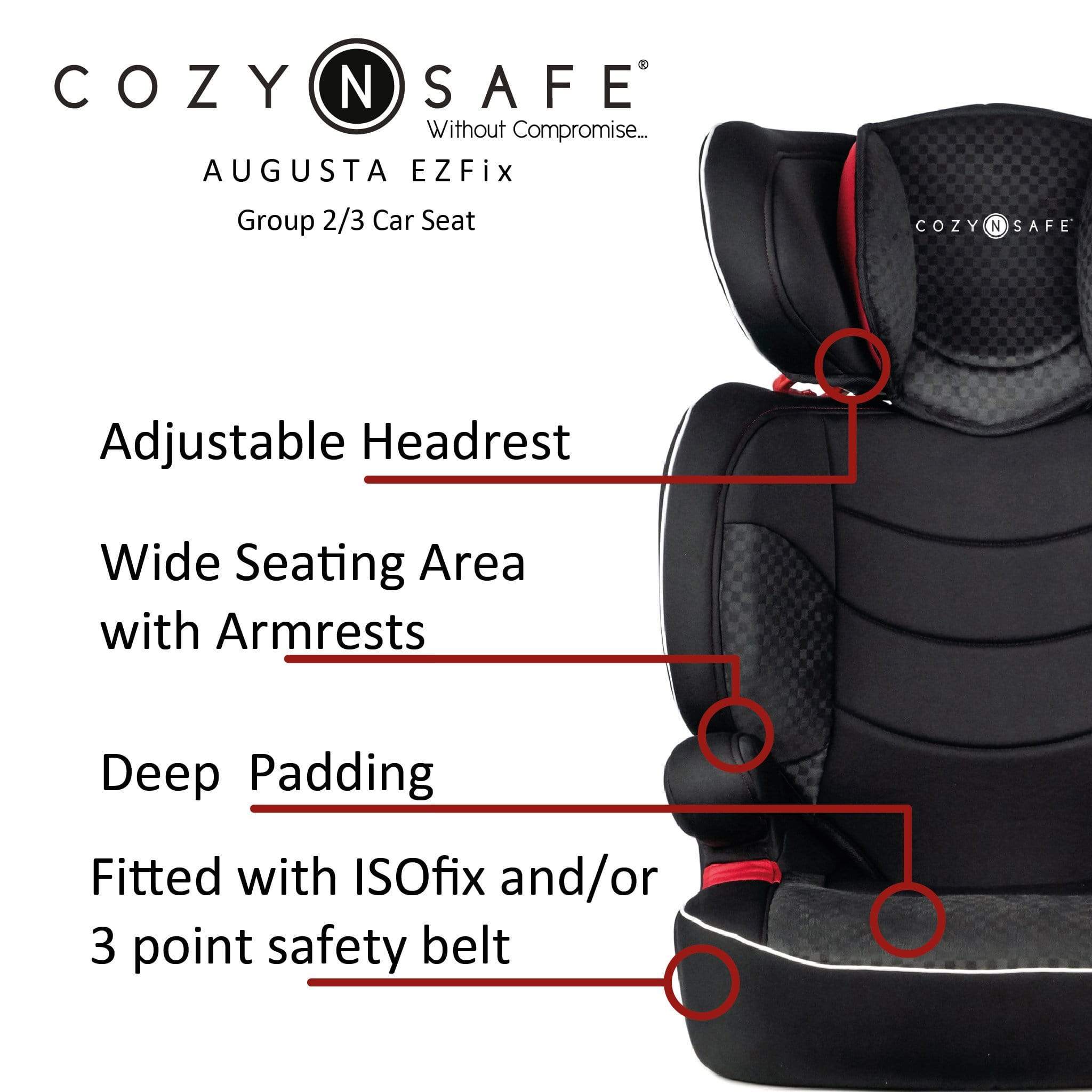 Cozy N Safe Car Seats The Cozy N Safe Augusta EZFix Group 2/3 Child Car Seat in Black EST-229-Augusta-EZFix
