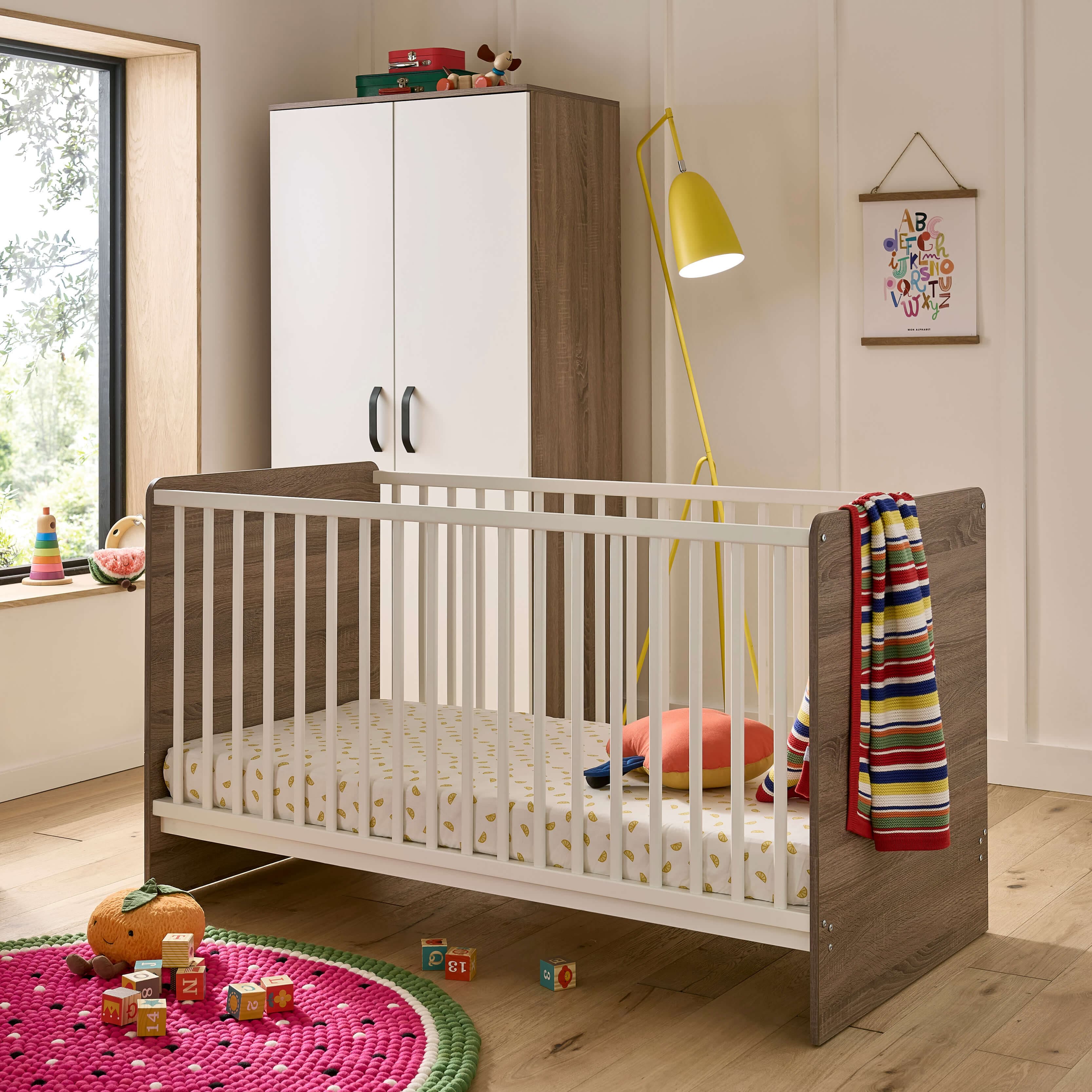 CuddleCo Cot Beds CuddleCo Enzo Cotbed - Truffle Oak/White