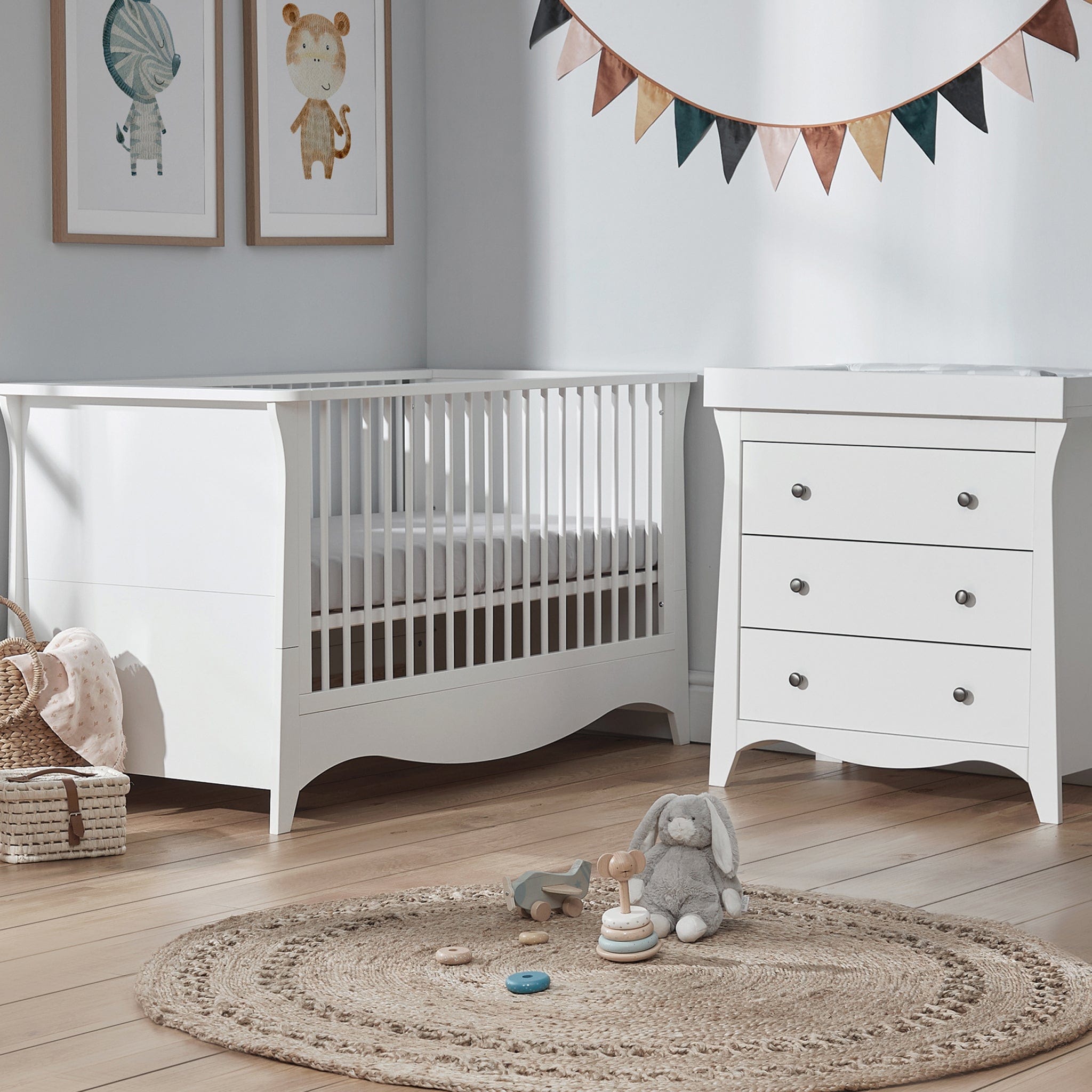 CuddleCo Nursery Room Sets CuddleCo Clara 2 Piece Cot Bed Set in White