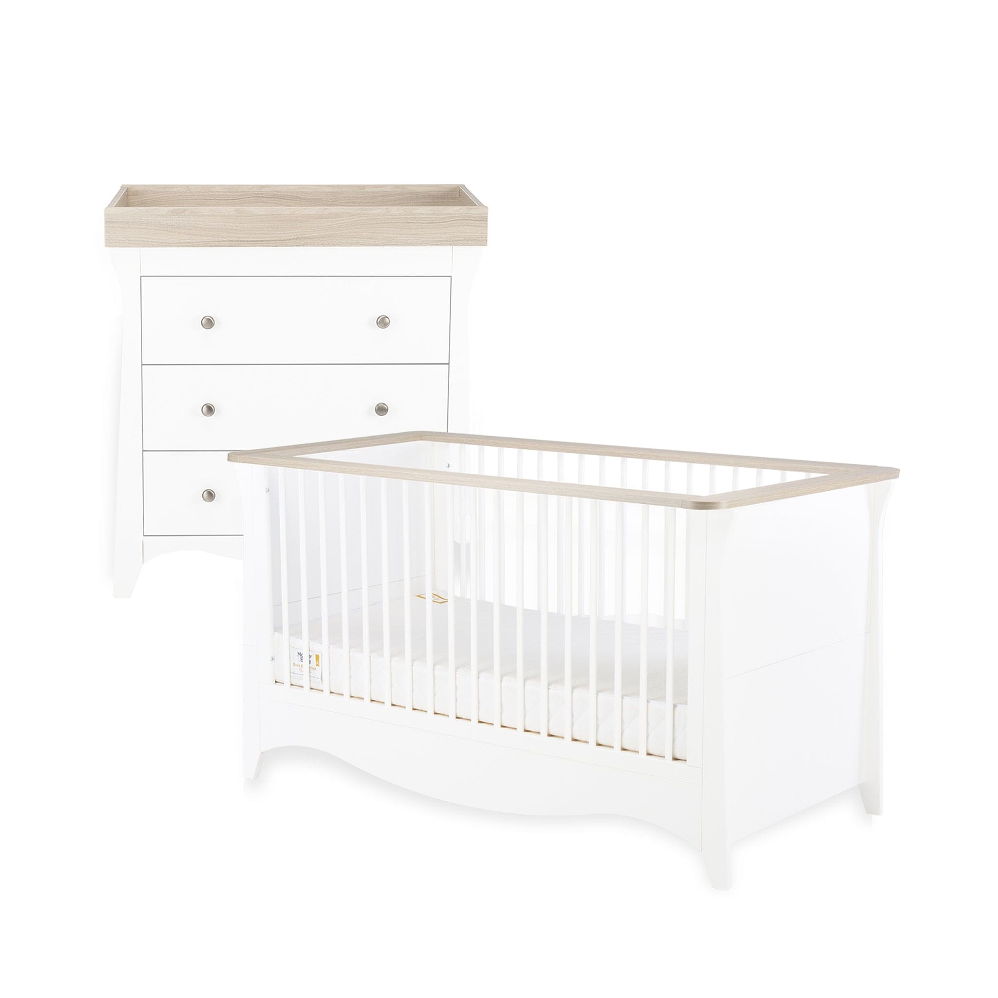 CuddleCo Nursery Room Sets CuddleCo Clara 2Pc Cot Bed Set in White & Ash