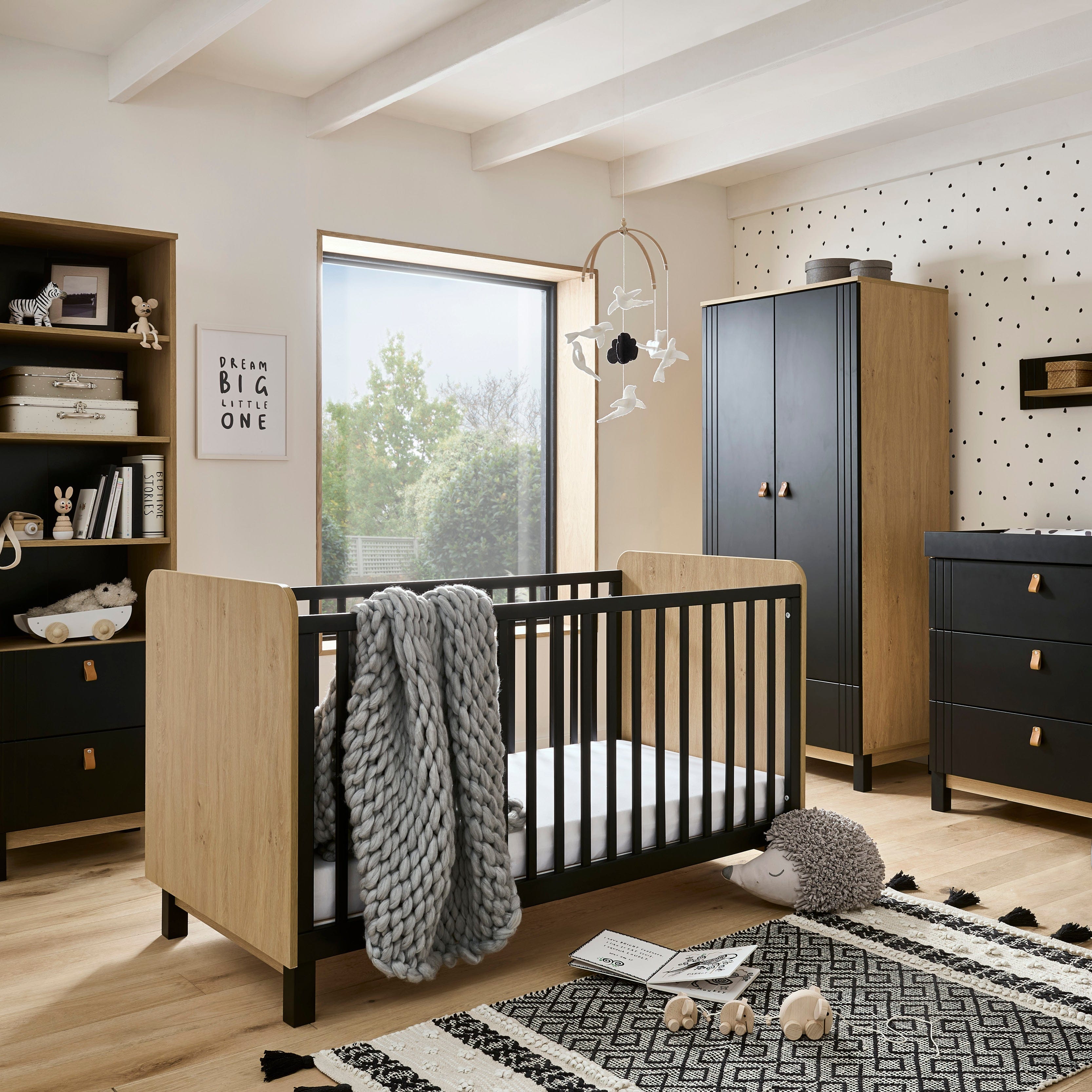 CuddleCo Nursery Room Sets CuddleCo Rafi 4 Piece Room Set in Oak/Black