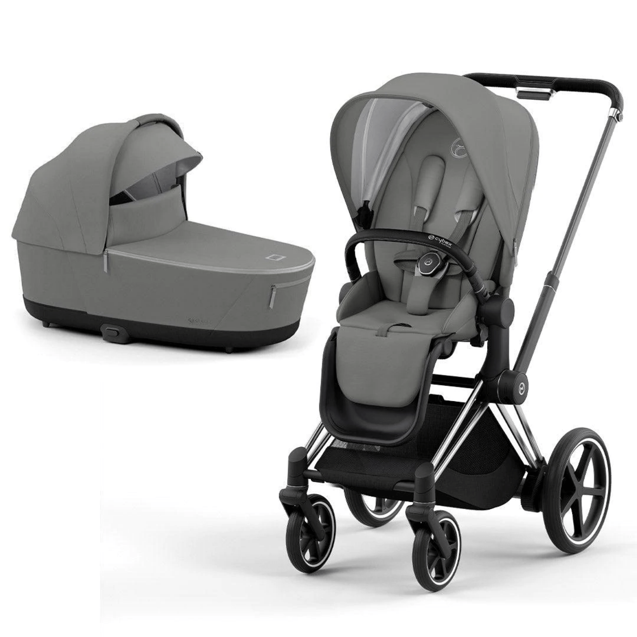 Cybex baby pushchairs Cybex e-Priam & Lux Cot (2022) in Soho Grey 11324-CH-BLK-SOH