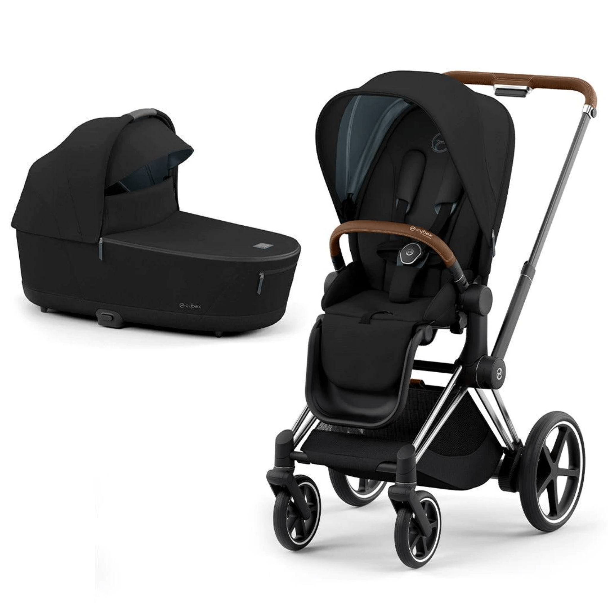 Cybex baby pushchairs Cybex ePriam & Lux Cot (2022) in Deep Black 11330-CH-BRN-BLK