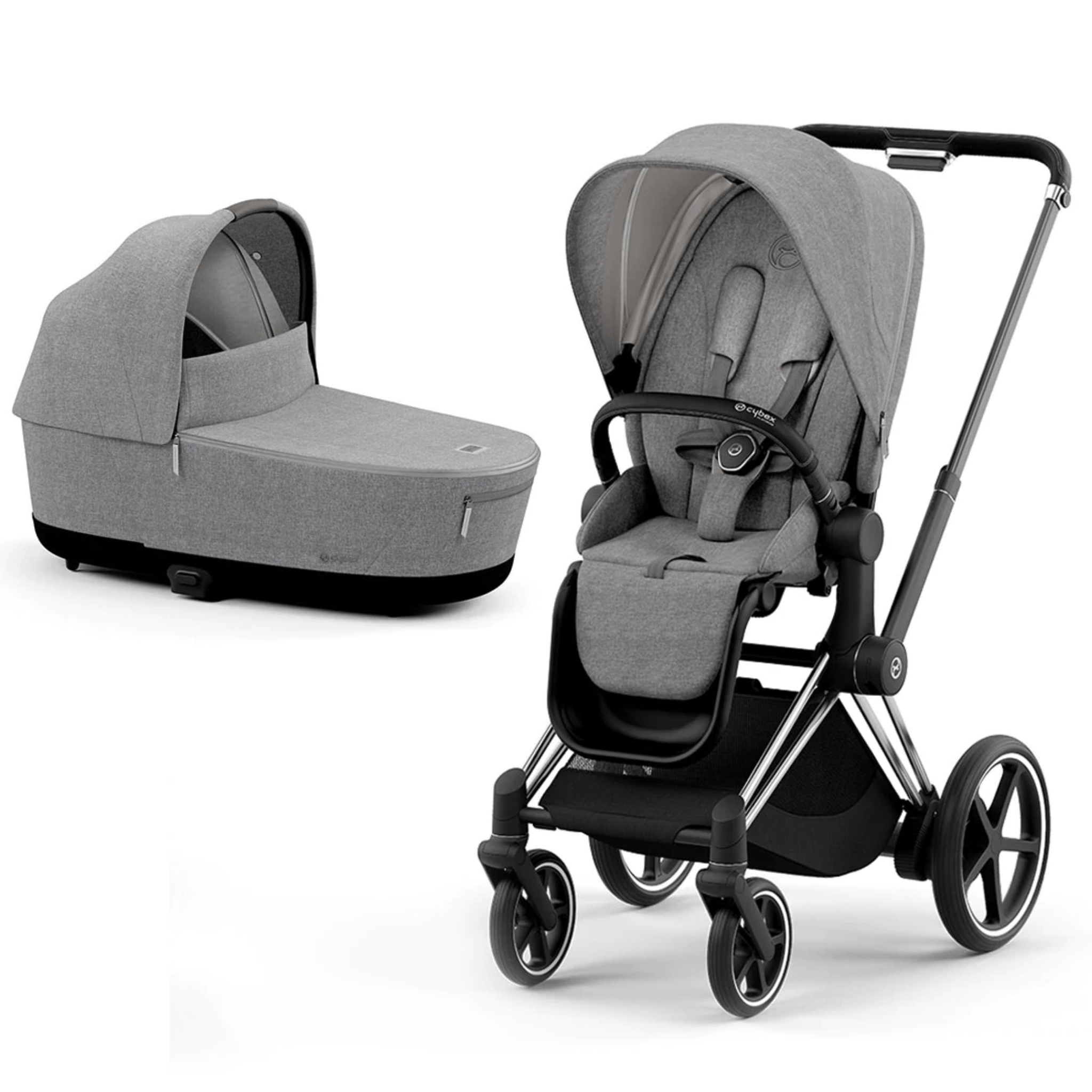 Cybex baby pushchairs Cybex ePriam & Lux Cot in Manhattan Grey Plus 11337-CH-BLK-MAN-GRY