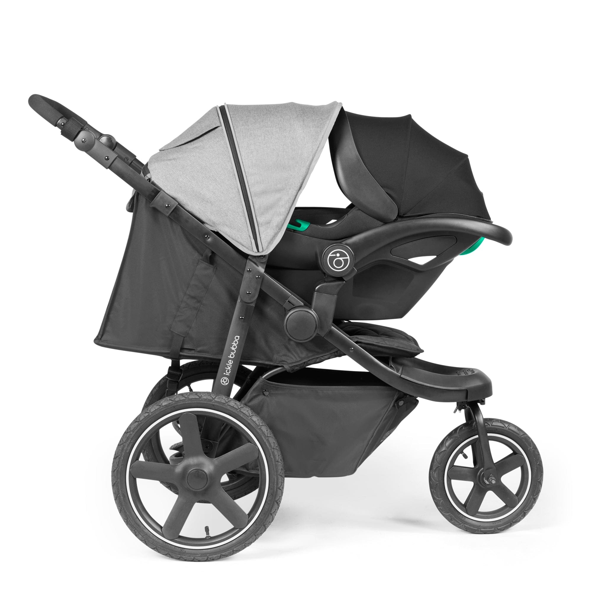Ickle Bubba 3 wheel pushchairs Ickle Bubba Venus Max Jogger Stroller I-Size Travel System - Black/Space Grey with Isofix Base 13-004-500-014