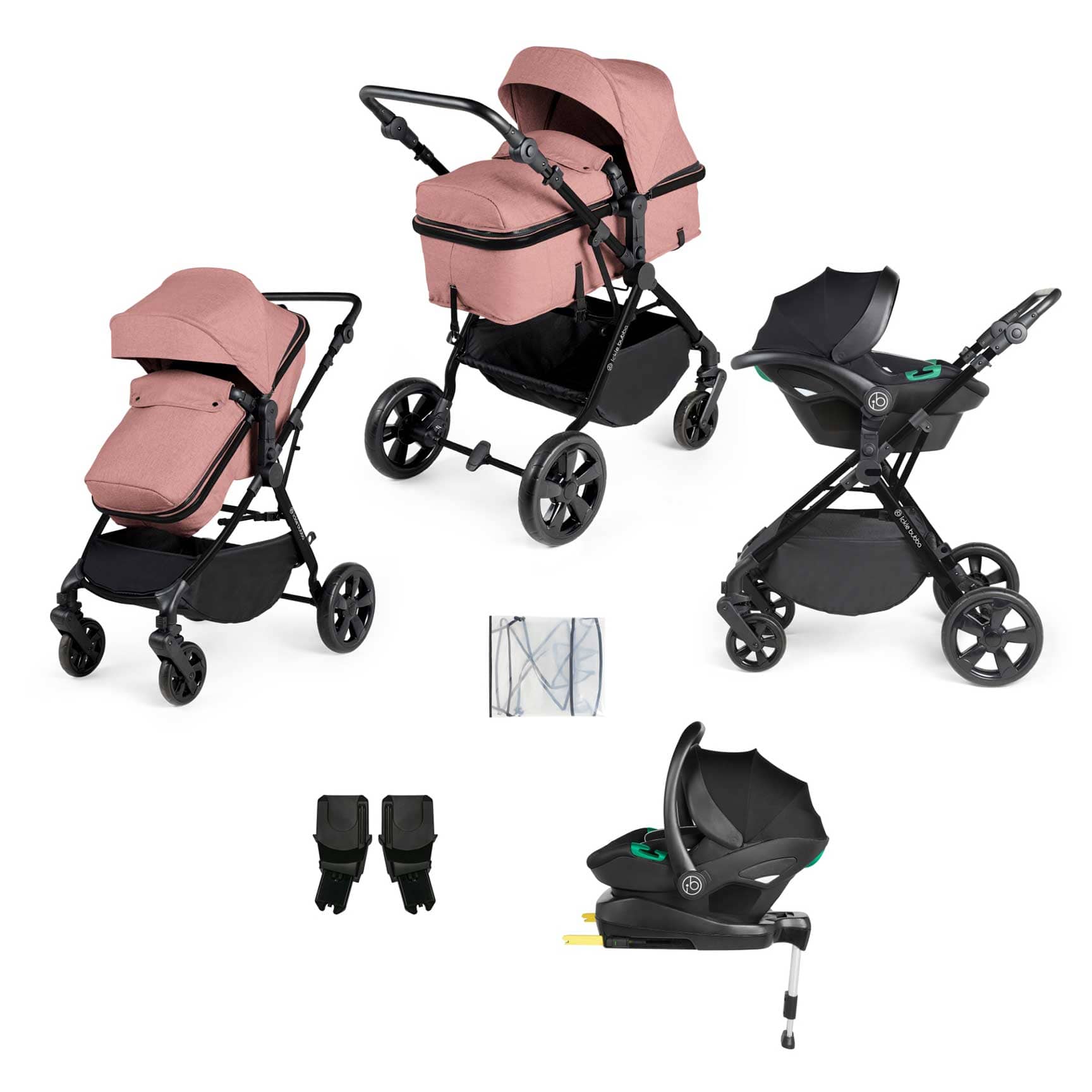 Ickle Bubba baby prams Ickle Bubba Comet All-in-One I-Size Travel System with Isofix Base - Dusty Pink 10-008-300-134