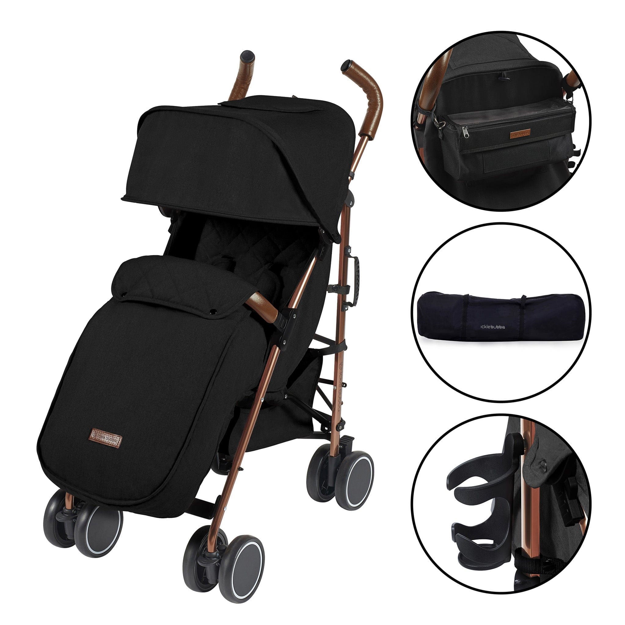 Ickle Bubba baby pushchairs Ickle Bubba Discovery Prime Pushchair Rose Gold/Black 15-002-300-043