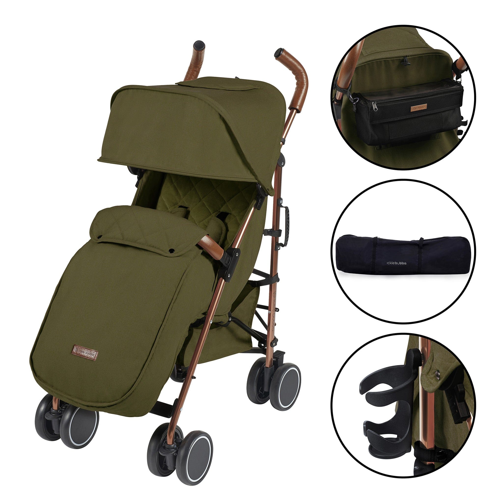 Ickle Bubba baby pushchairs Ickle Bubba Discovery Prime Pushchair Rose Gold/Khaki 15-002-300-045