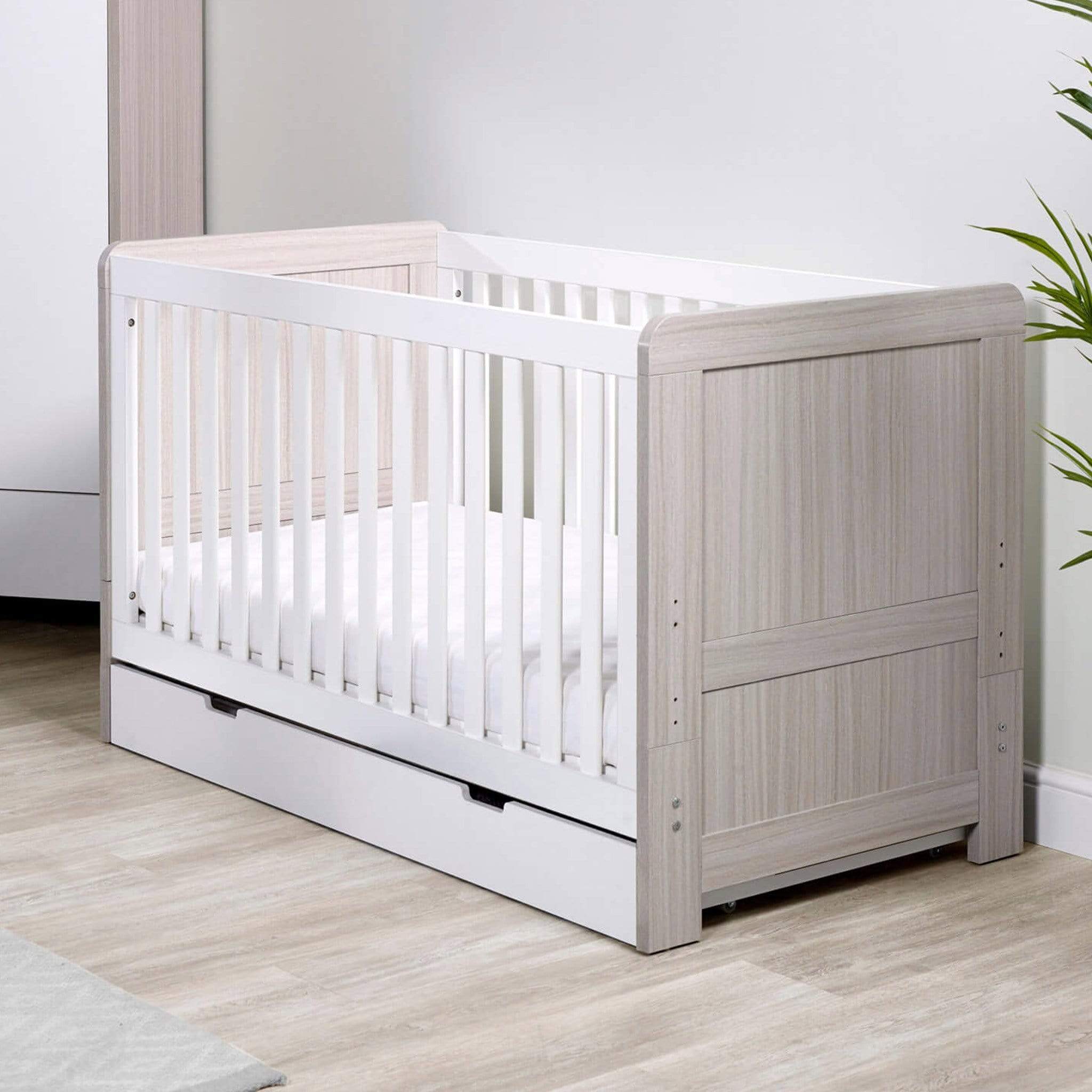 Ickle Bubba cot bed room sets Ickle Bubba Pembrey Cotbed, Under Drawer & Changing Unit Ash Grey & White