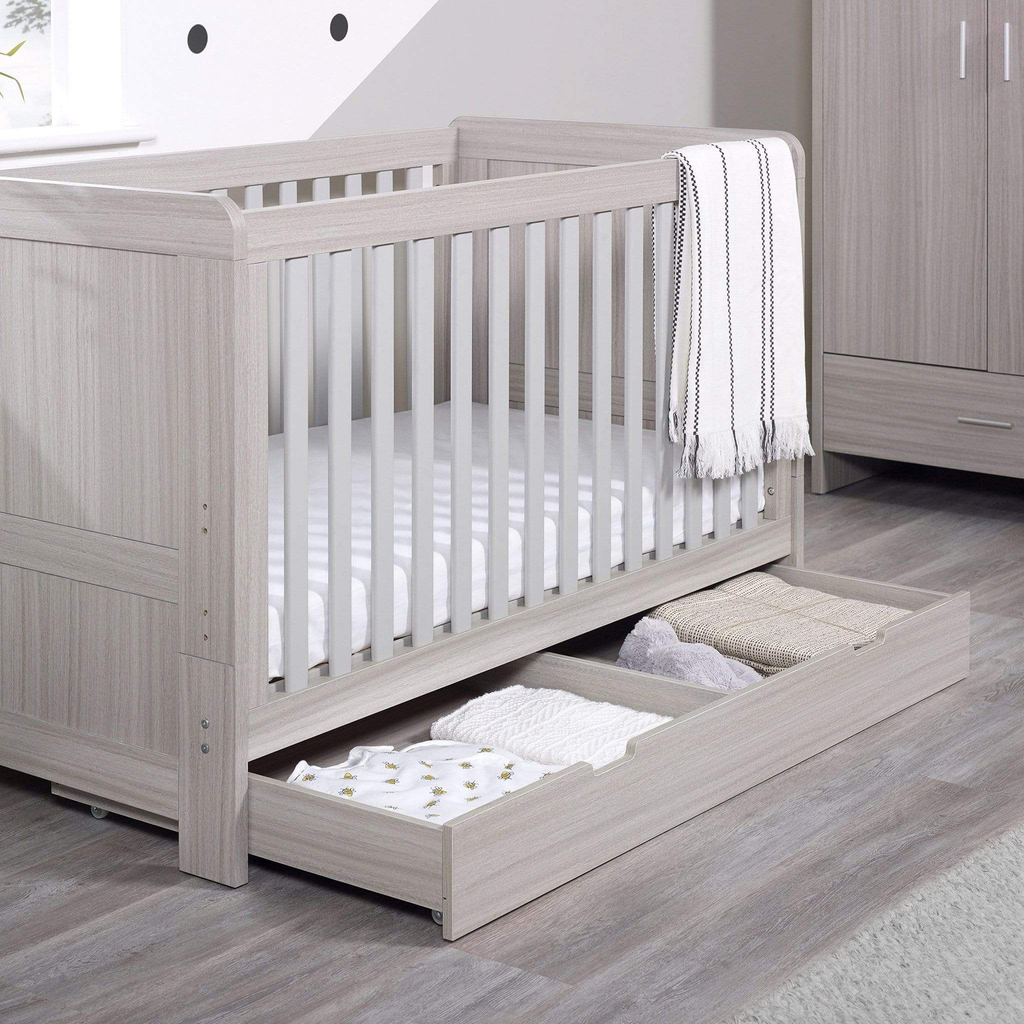 Ickle Bubba cot bed room sets Ickle Bubba Pembrey 3 Piece Nursery Room Set & Under Drawer Ash Grey