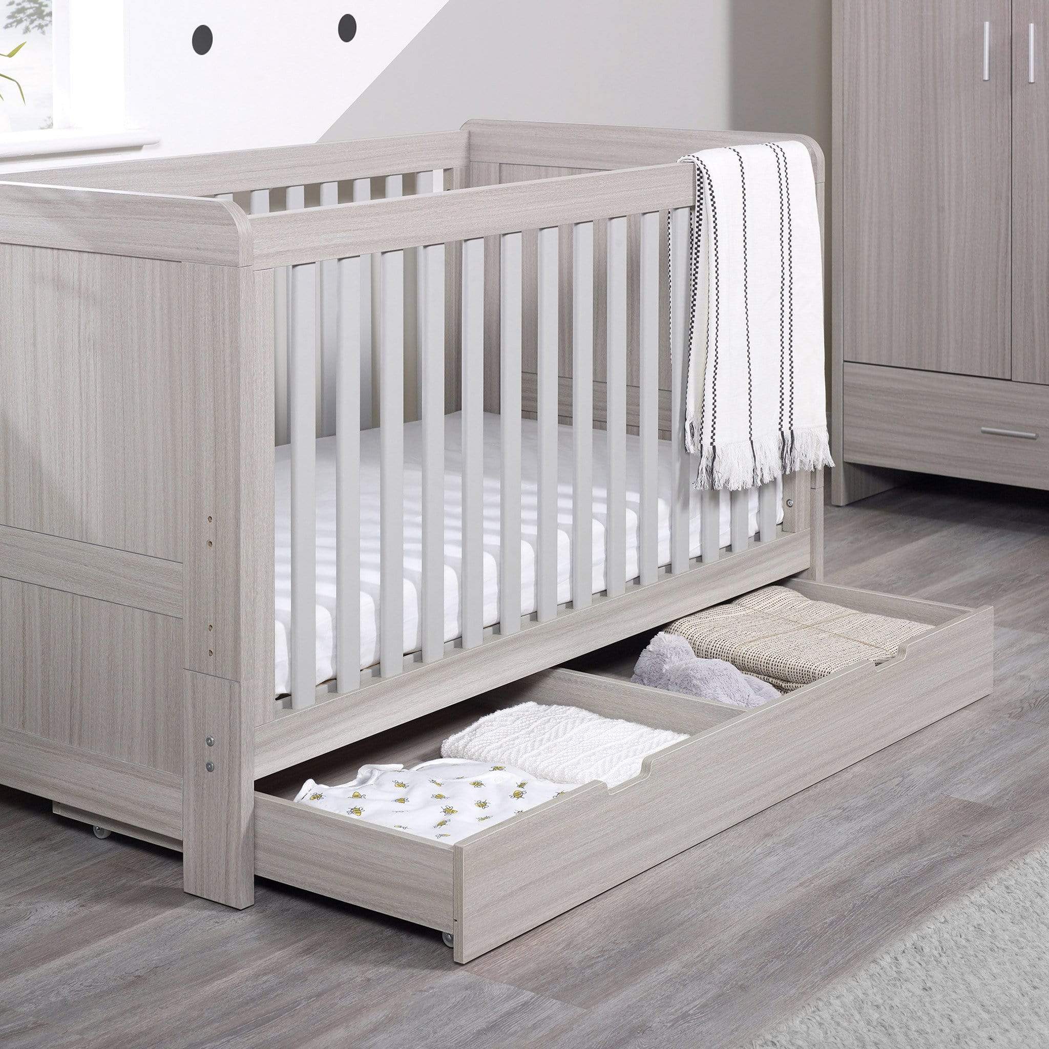 Ickle Bubba Cot Beds Ickle Bubba Pembrey Cotbed & Under Drawer Ash Grey
