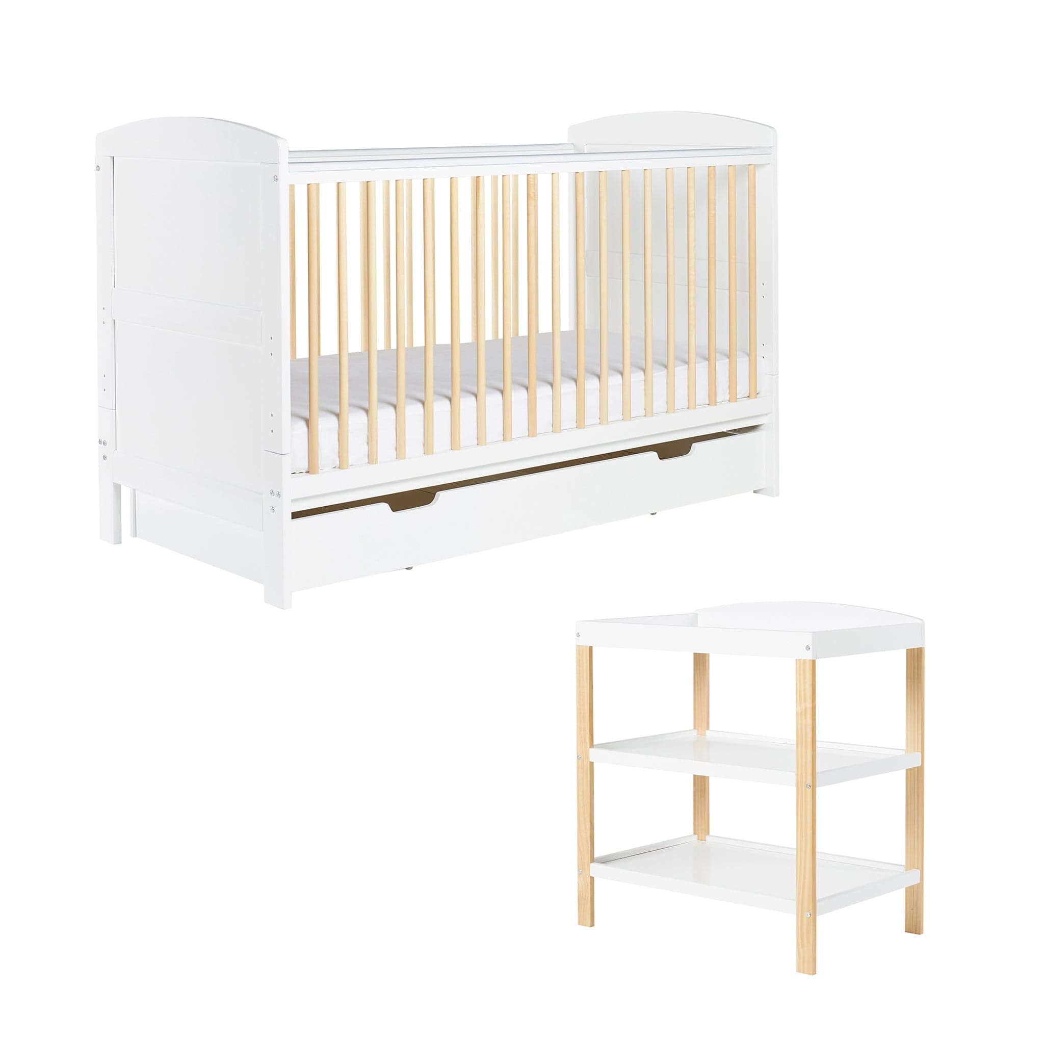 Ickle Bubba Cot Beds Ickle Bubba Coleby Classic Cot Bed with Drawer and Open Changer Scandi White