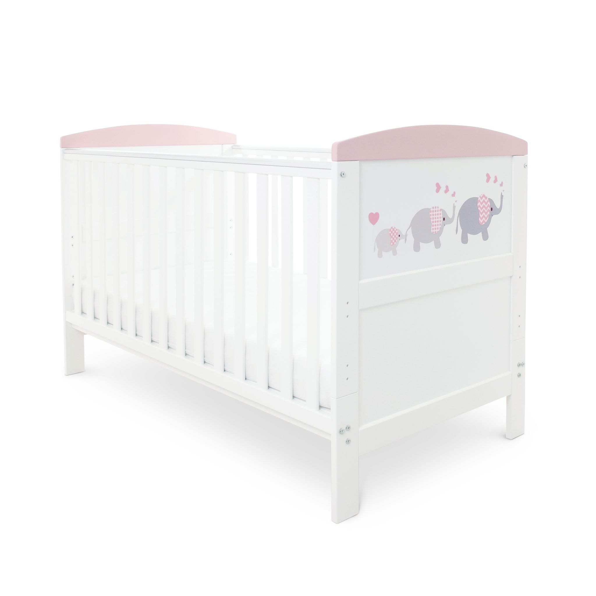 Ickle Bubba Cot Beds Ickle Bubba Coleby Style Cot Bed Elephant Love Pink 44-002-C2B-823