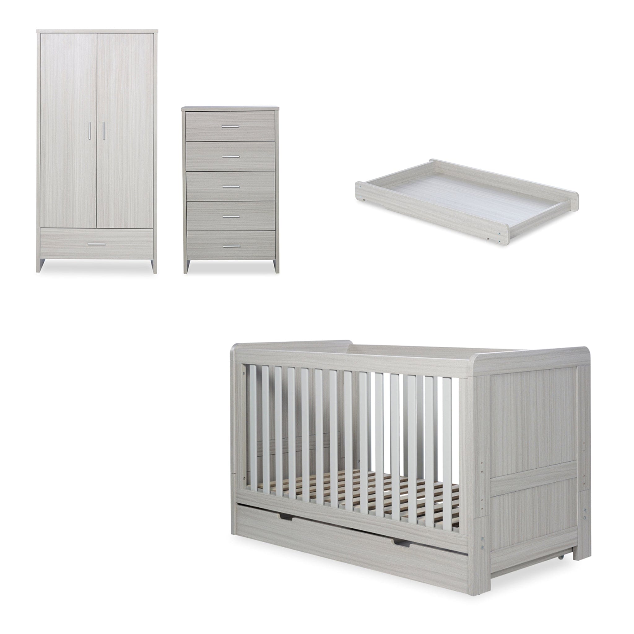 Ickle Bubba Nursery Room Sets Ickle Bubba Pembrey 4 Piece Furniture Set and Under Drawer Ash Grey
