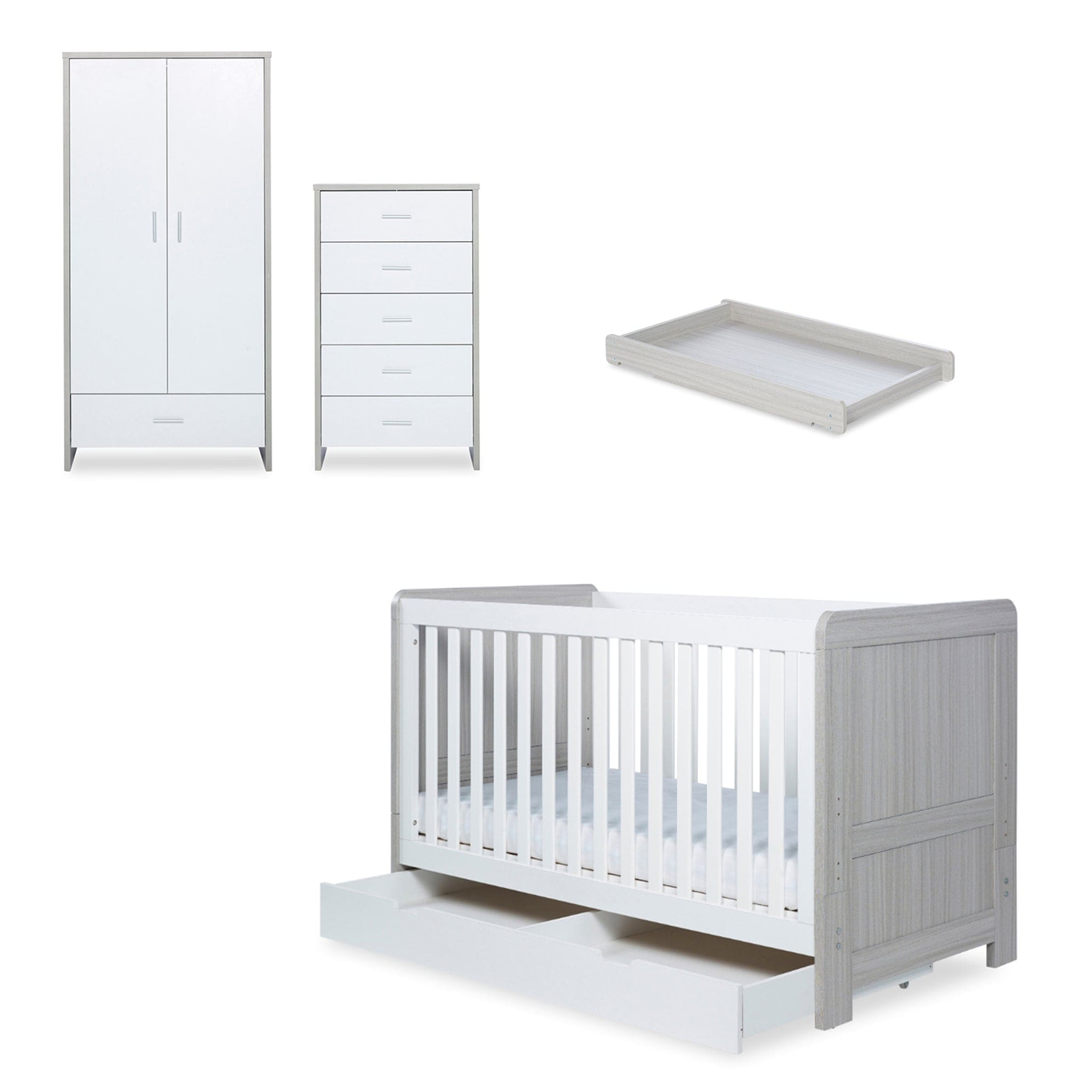Ickle Bubba Nursery Room Sets Ickle Bubba Pembrey 4 Piece Furniture Set and Under Drawer Ash Grey & White