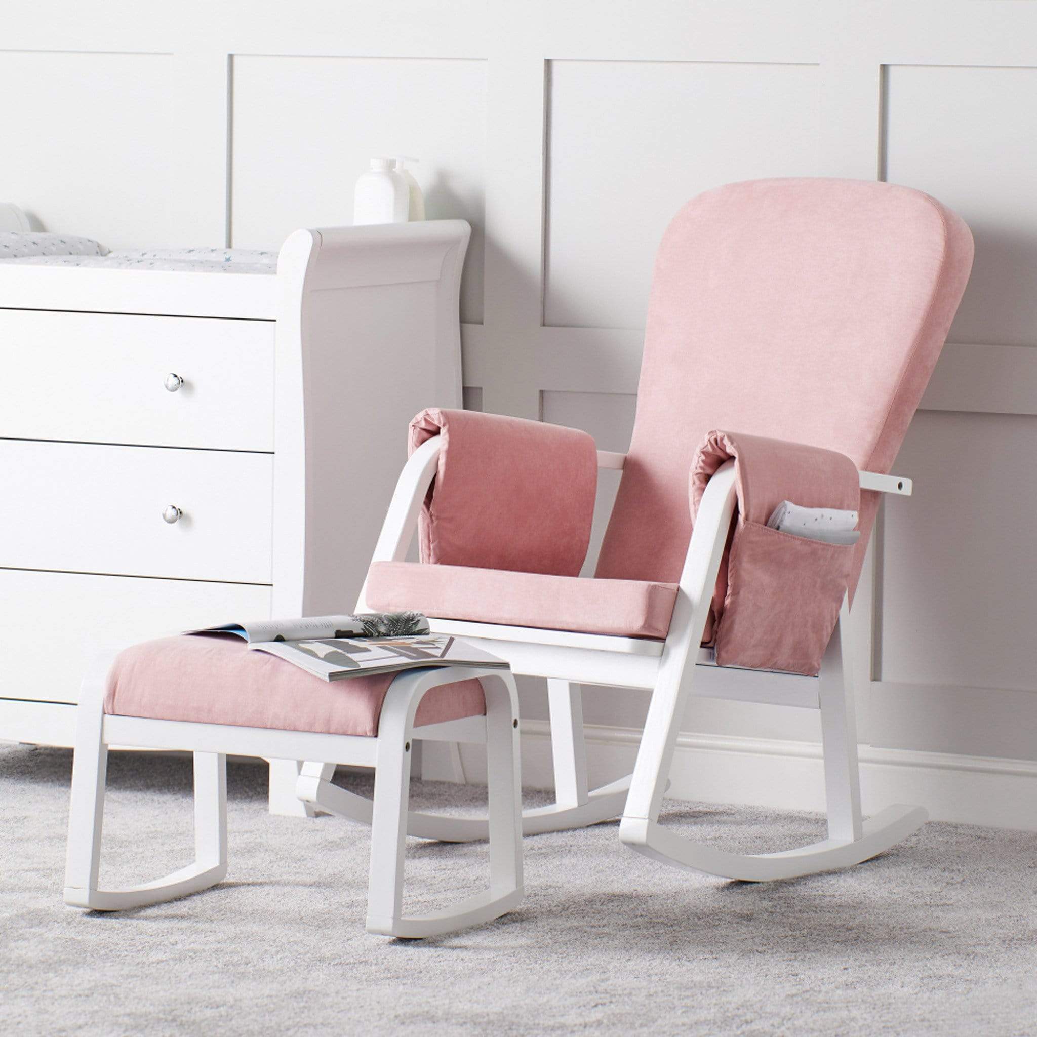 Ickle Bubba nursing chairs Ickle Bubba Dursley Rocking Chair and Stool Blush Pink 48-005-000-841