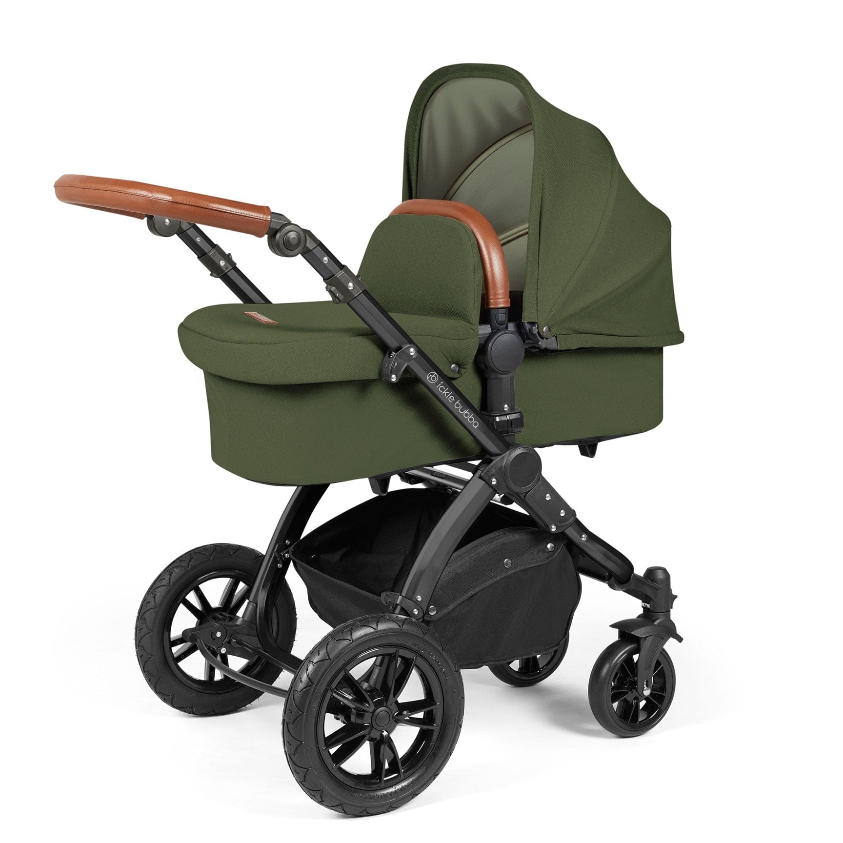 Ickle Bubba travel systems Ickle Bubba Stomp Luxe 2 in 1 Plus Pushchair & Carrycot - Black/Woodland/Tan 10-003-001-137