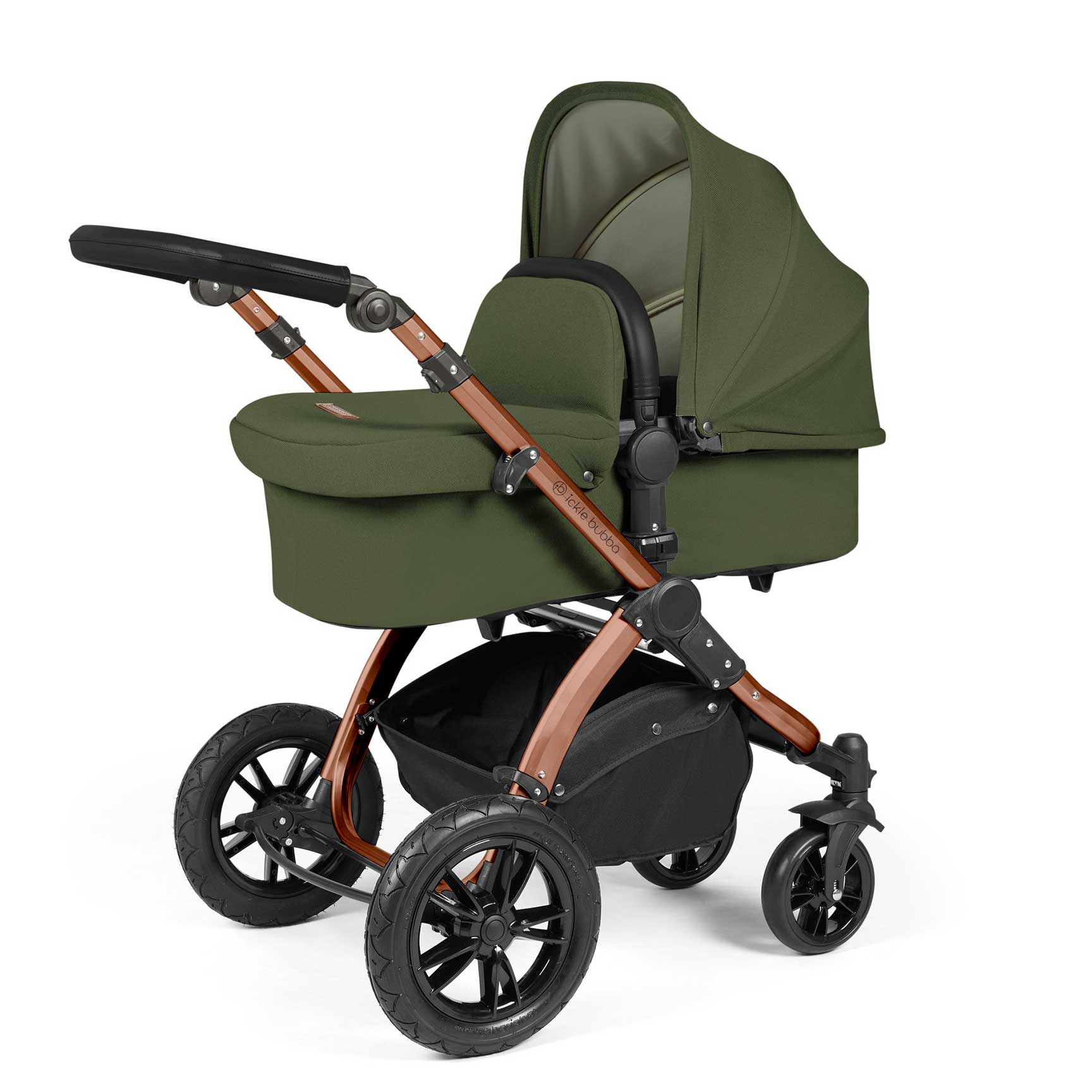 Ickle Bubba travel systems Ickle Bubba Stomp Luxe 2 in 1 Plus Pushchair & Carrycot - Bronze/Woodland/Black 10-003-001-140