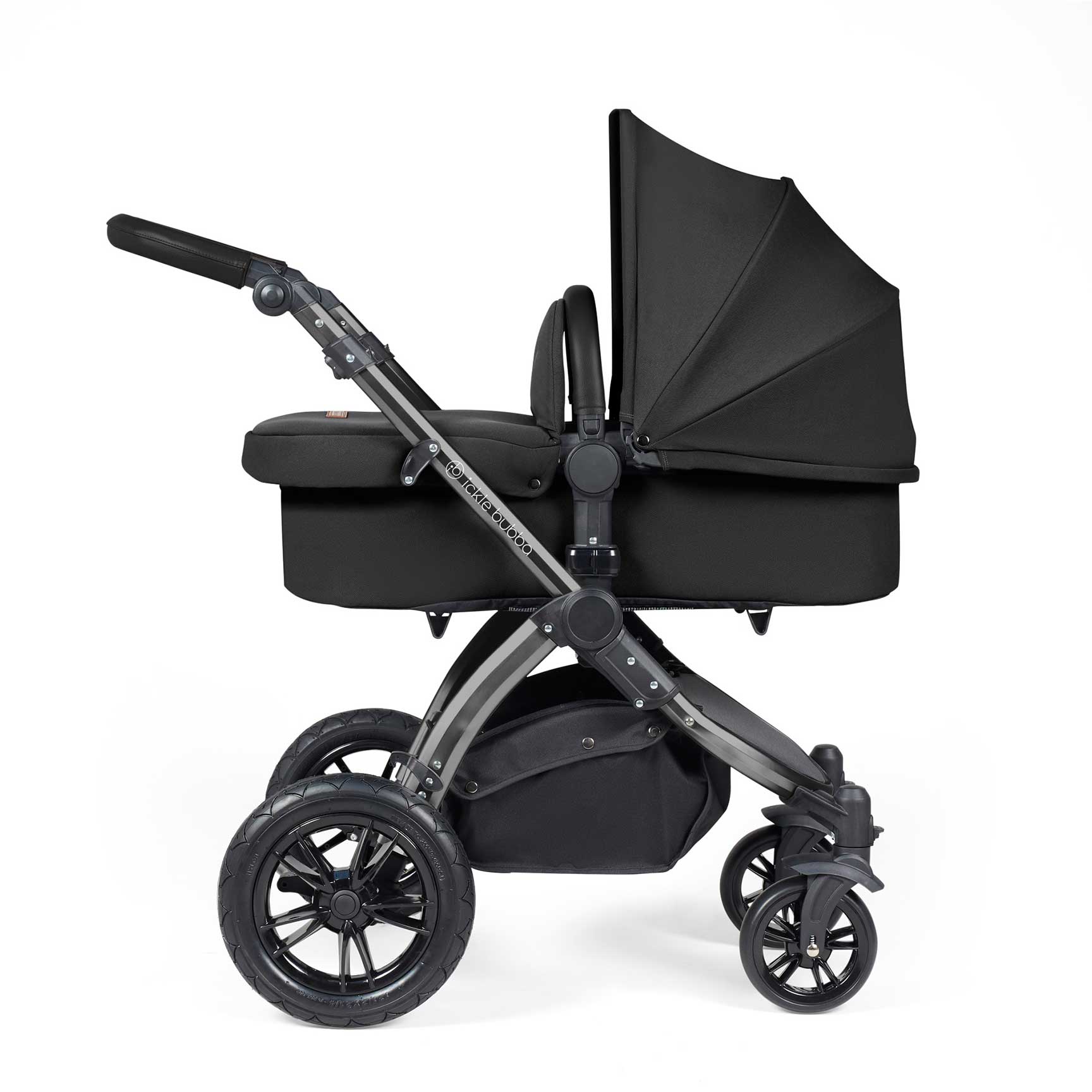 Ickle Bubba travel systems Ickle Bubba Stomp Luxe 2 in 1 Plus Pushchair & Carrycot - Black/Midnight/Black 10-003-001-202
