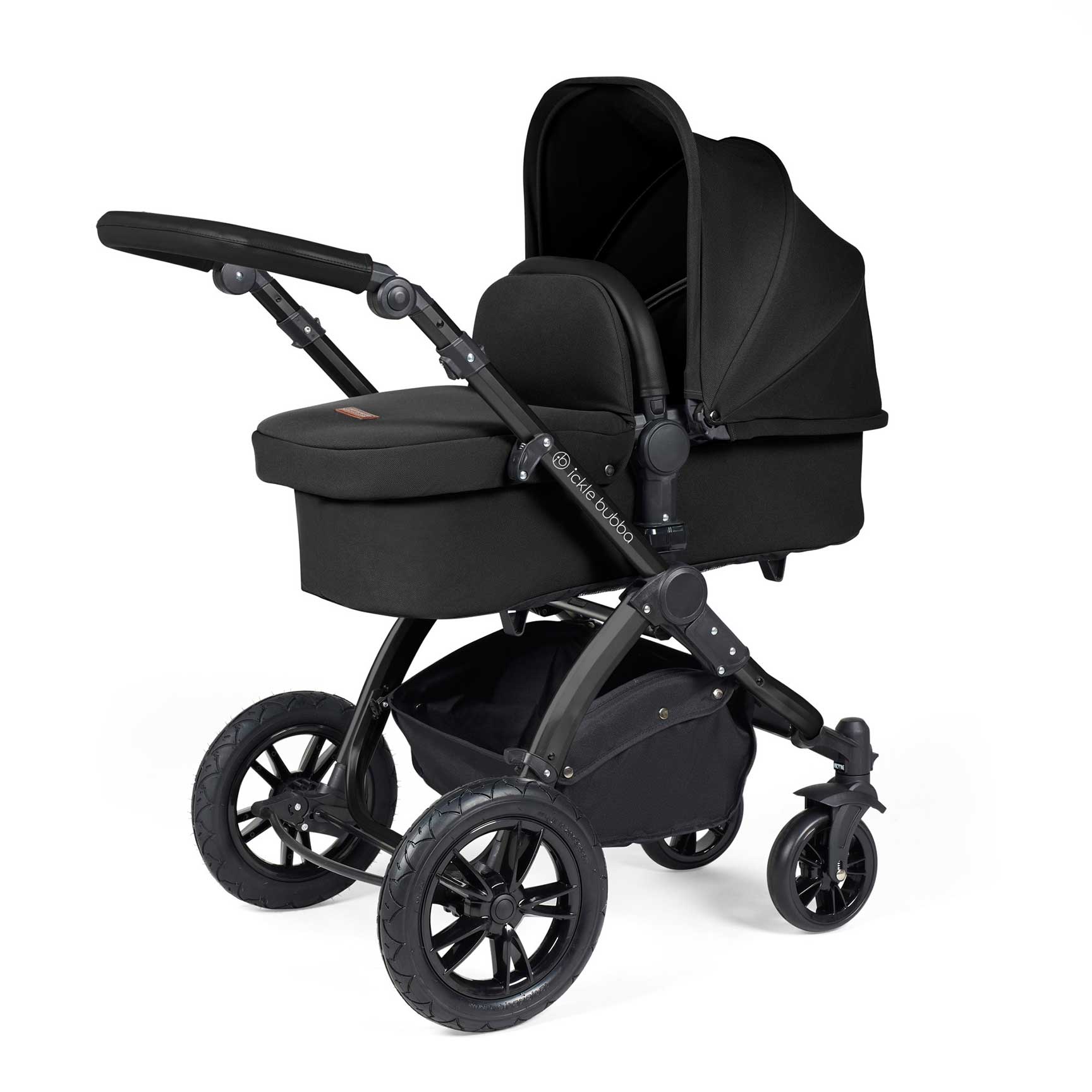 Ickle Bubba travel systems Ickle Bubba Stomp Luxe 2 in 1 Plus Pushchair & Carrycot - Black/Midnight/Black 10-003-001-202