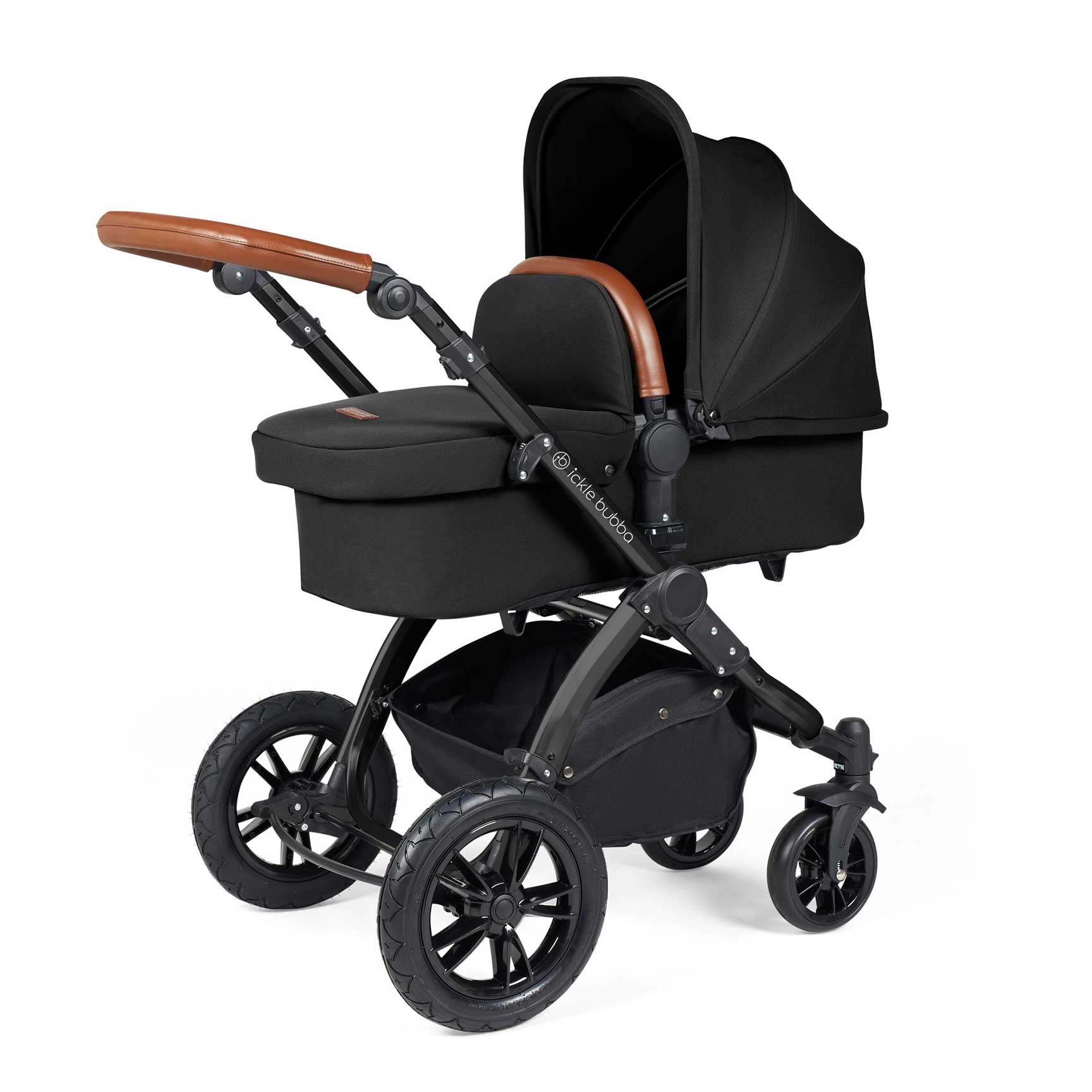 Ickle Bubba travel systems Ickle Bubba Stomp Luxe 2 in 1 Plus Pushchair & Carrycot - Black/Midnight/Tan 10-003-001-203