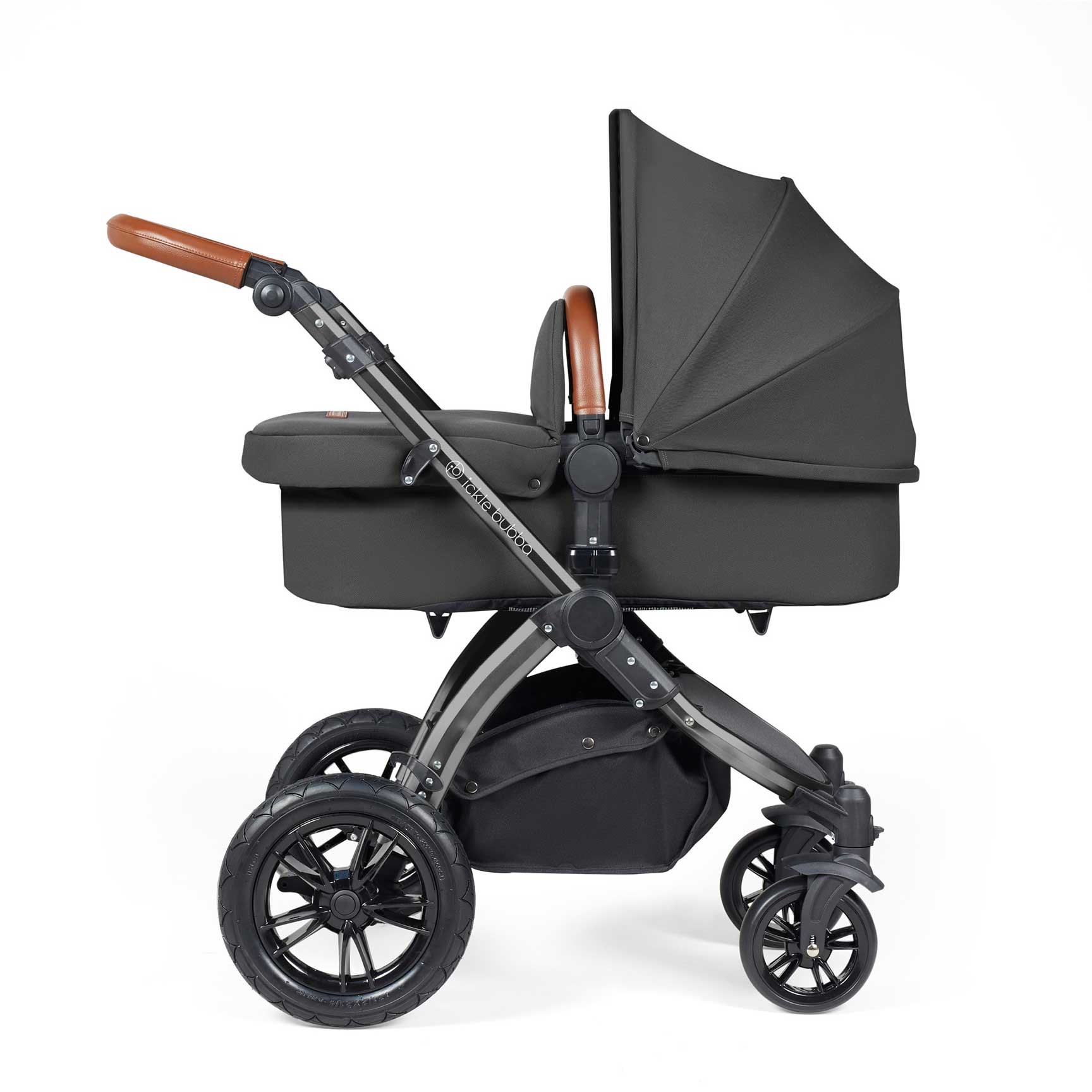 Ickle Bubba travel systems Ickle Bubba Stomp Luxe 2 in 1 Plus Pushchair & Carrycot - Black/Charcoal Grey/Tan 10-003-001-207