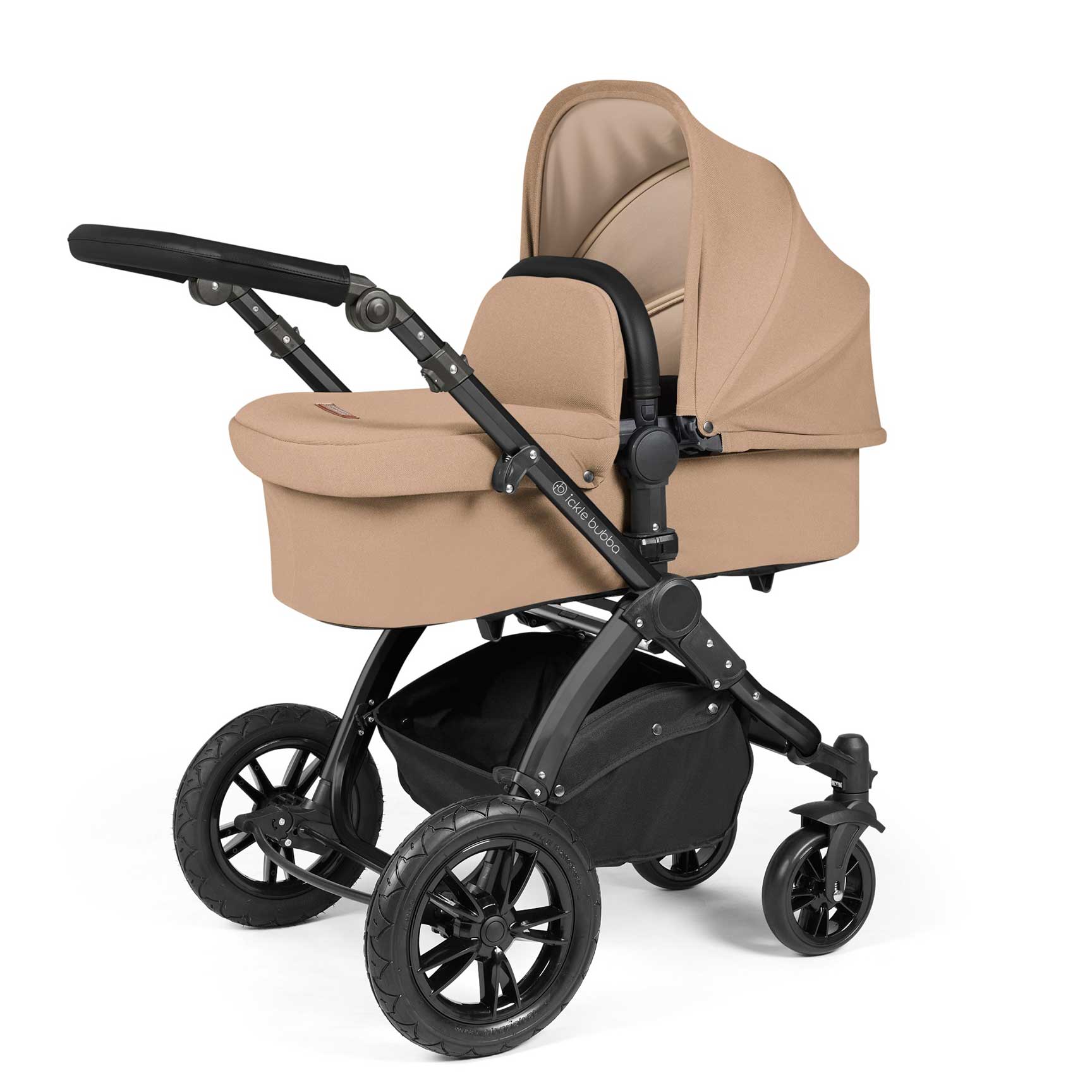 Ickle Bubba travel systems Ickle Bubba Stomp Luxe 2 in 1 Plus Pushchair & Carrycot - Black/Desert/Black 10-003-001-208