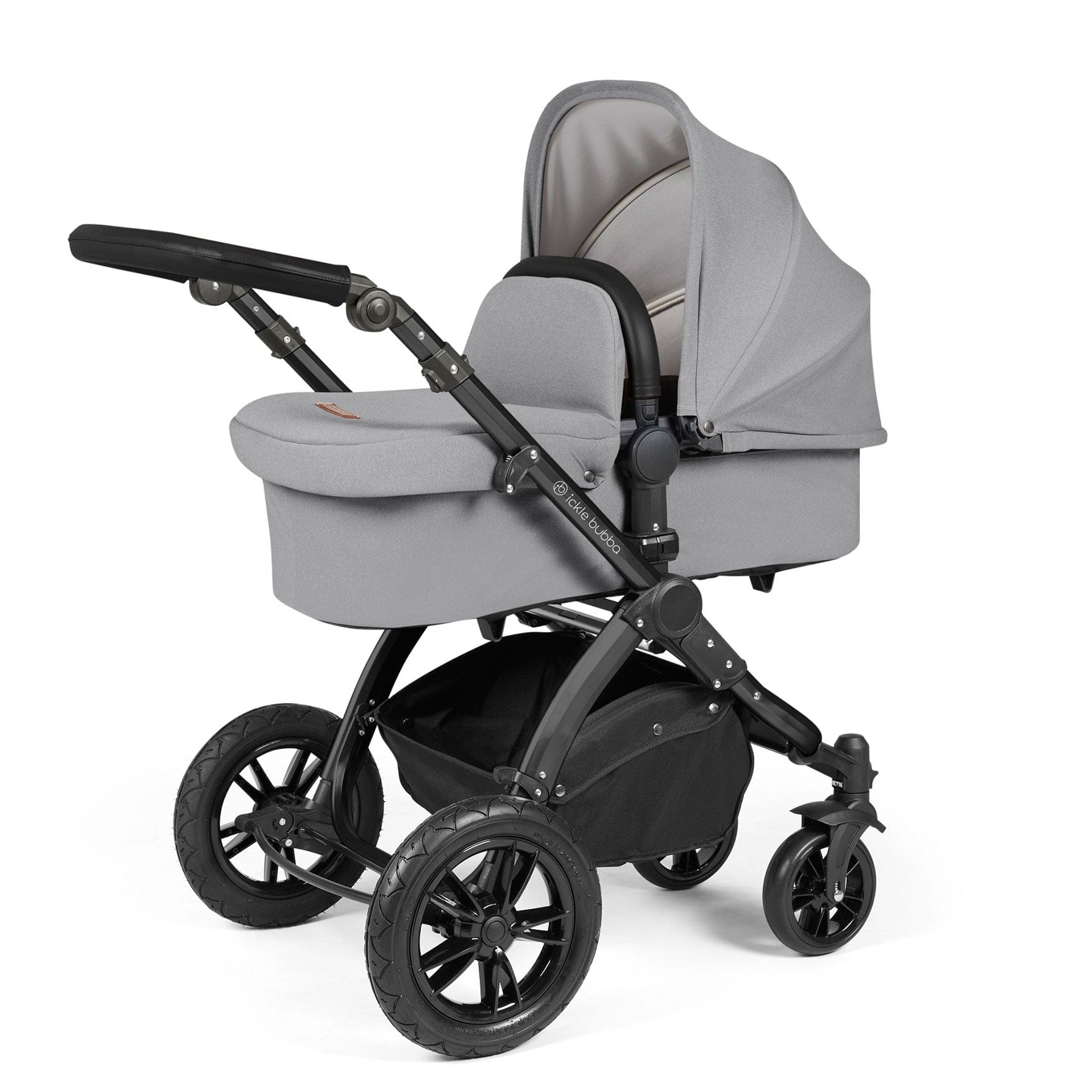 Ickle Bubba travel systems Ickle Bubba Stomp Luxe 2 in 1 Plus Pushchair & Carrycot - Black/Pearl Grey/Black 10-003-001-210